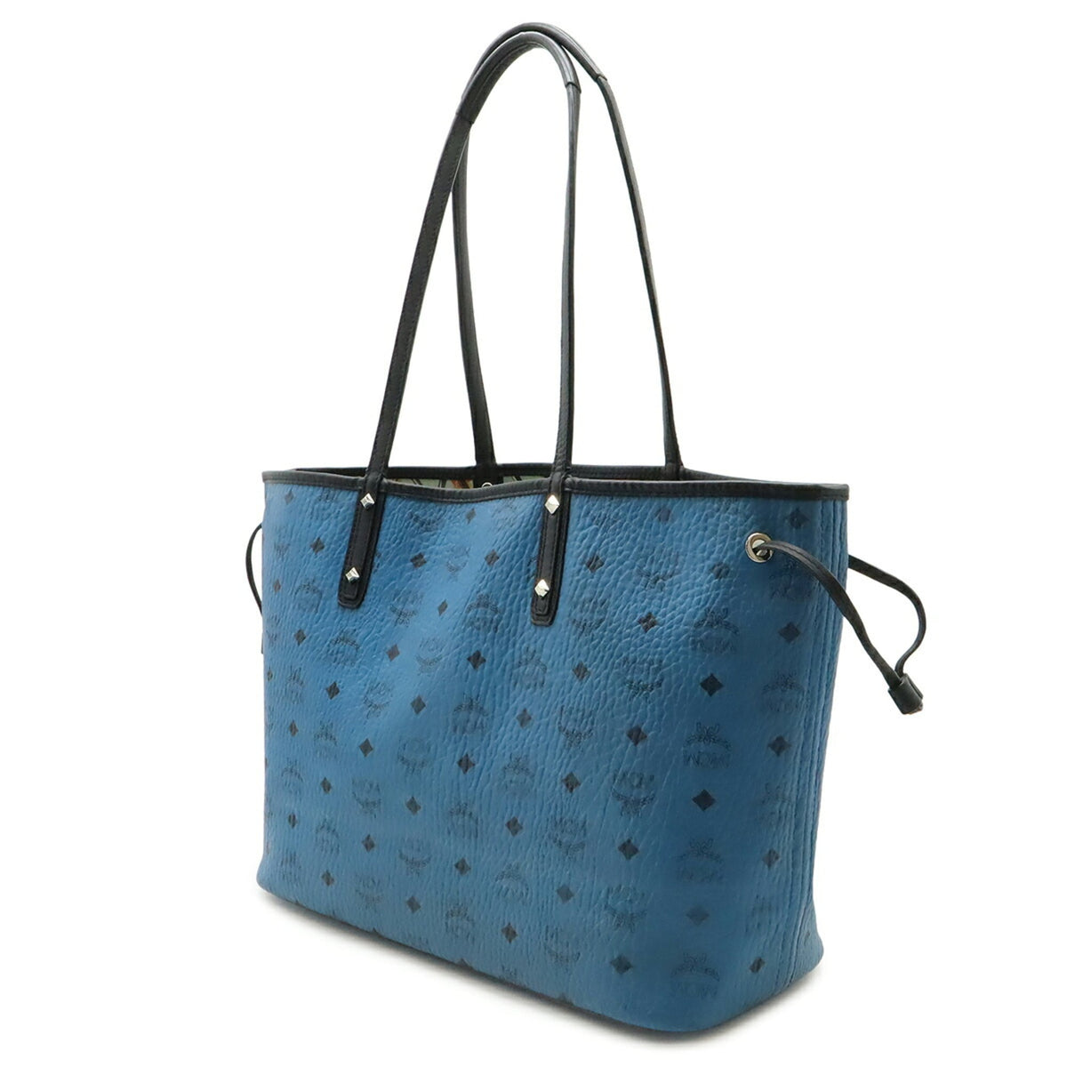 Mcm Black Blue Canvas Canvas Leather Shoulder Bag Tote Bag (Pre-Owned)