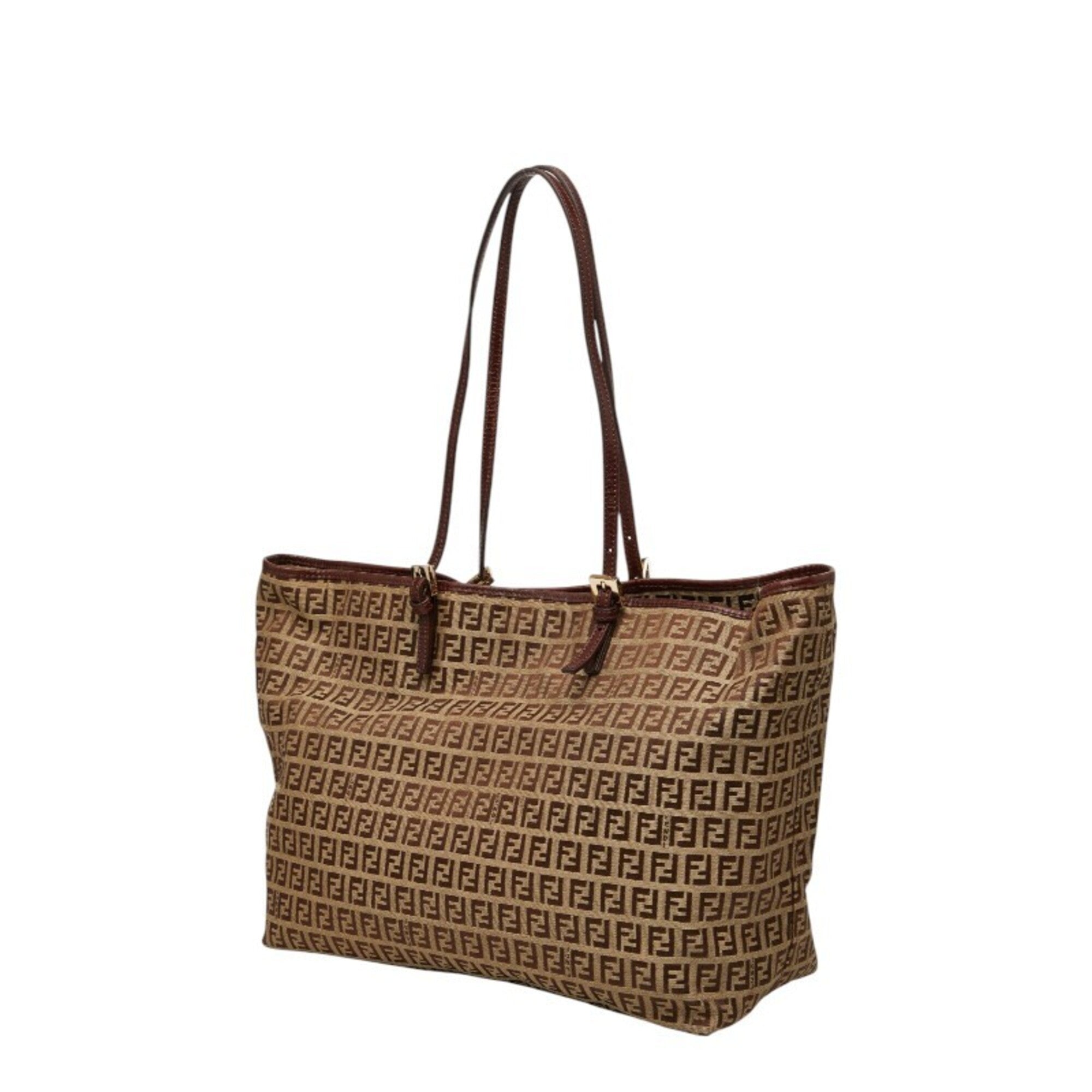 Fendi Beige Brown Canvas Leather Tote Bag (Pre-Owned)
