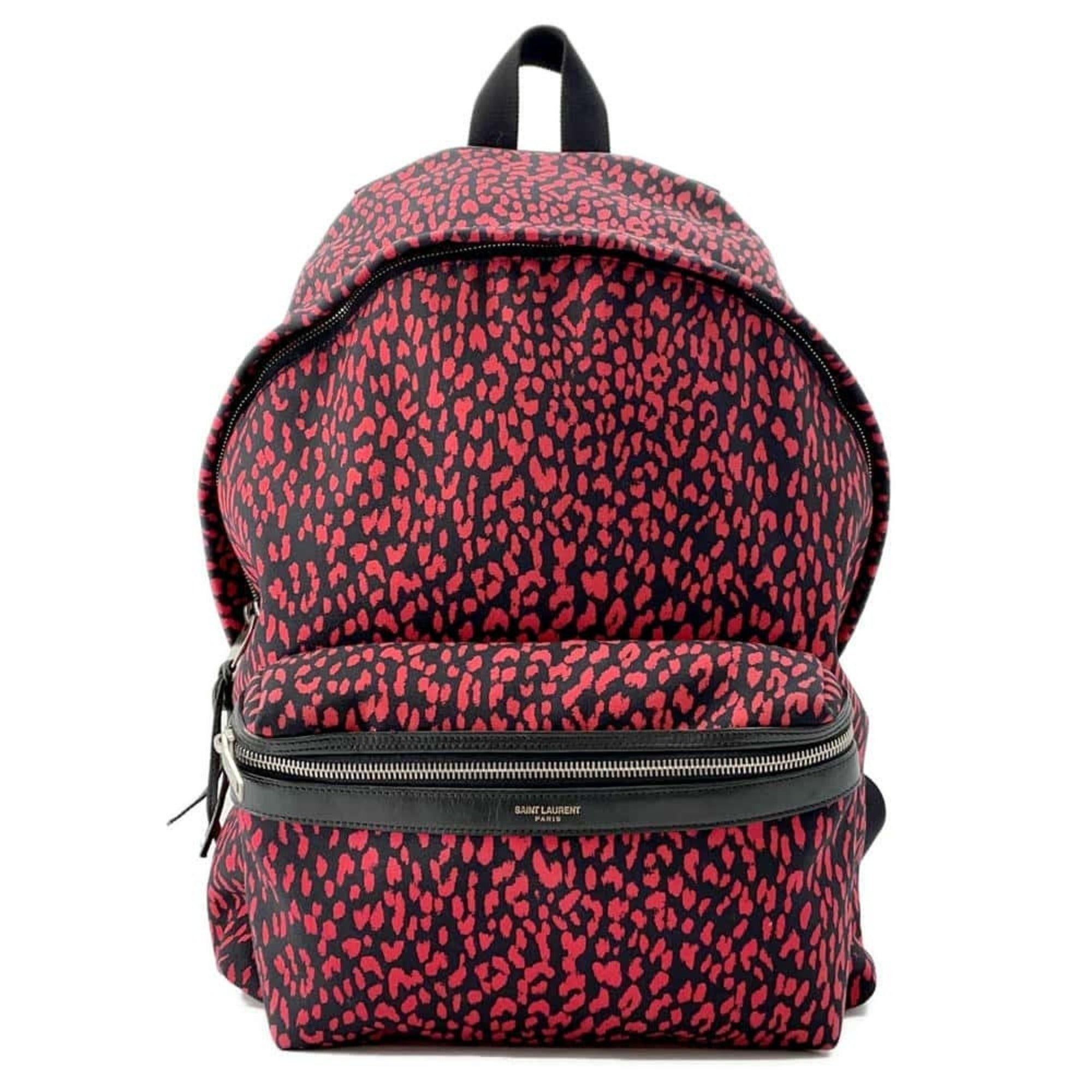 Saint Laurent Black Red Color Canvas Leather Backpack (Pre-Owned)