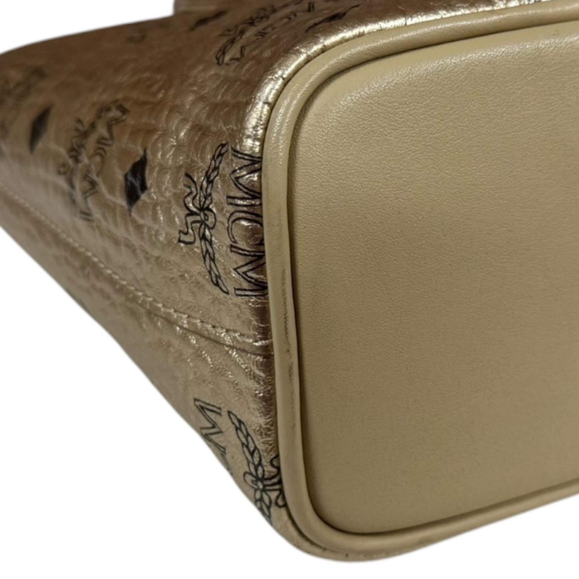 Mcm Gold Leather Shoulder Bag (Pre-Owned)