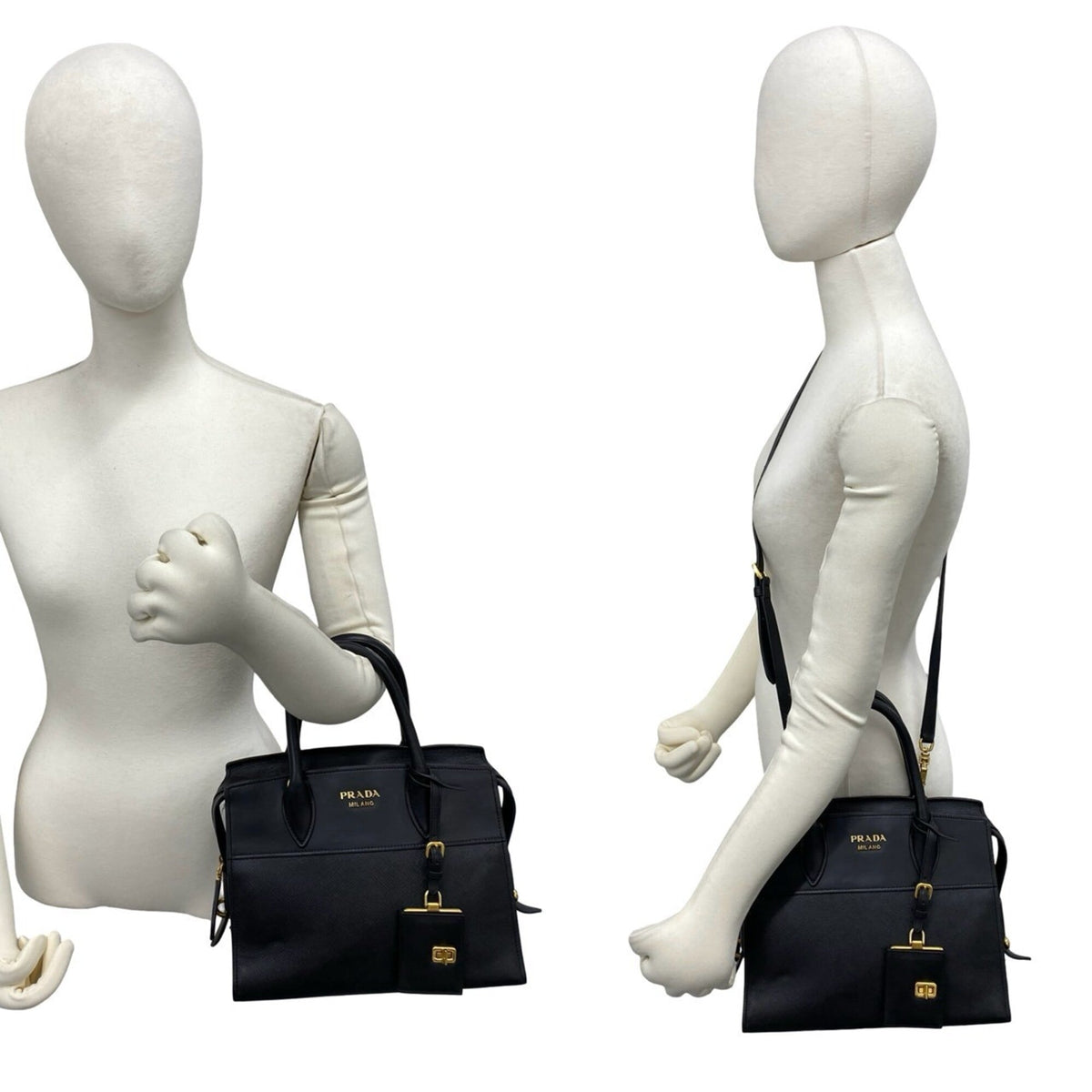 Prada Black Leather Handbag Shoulder Bag Tote Bag (Pre-Owned)