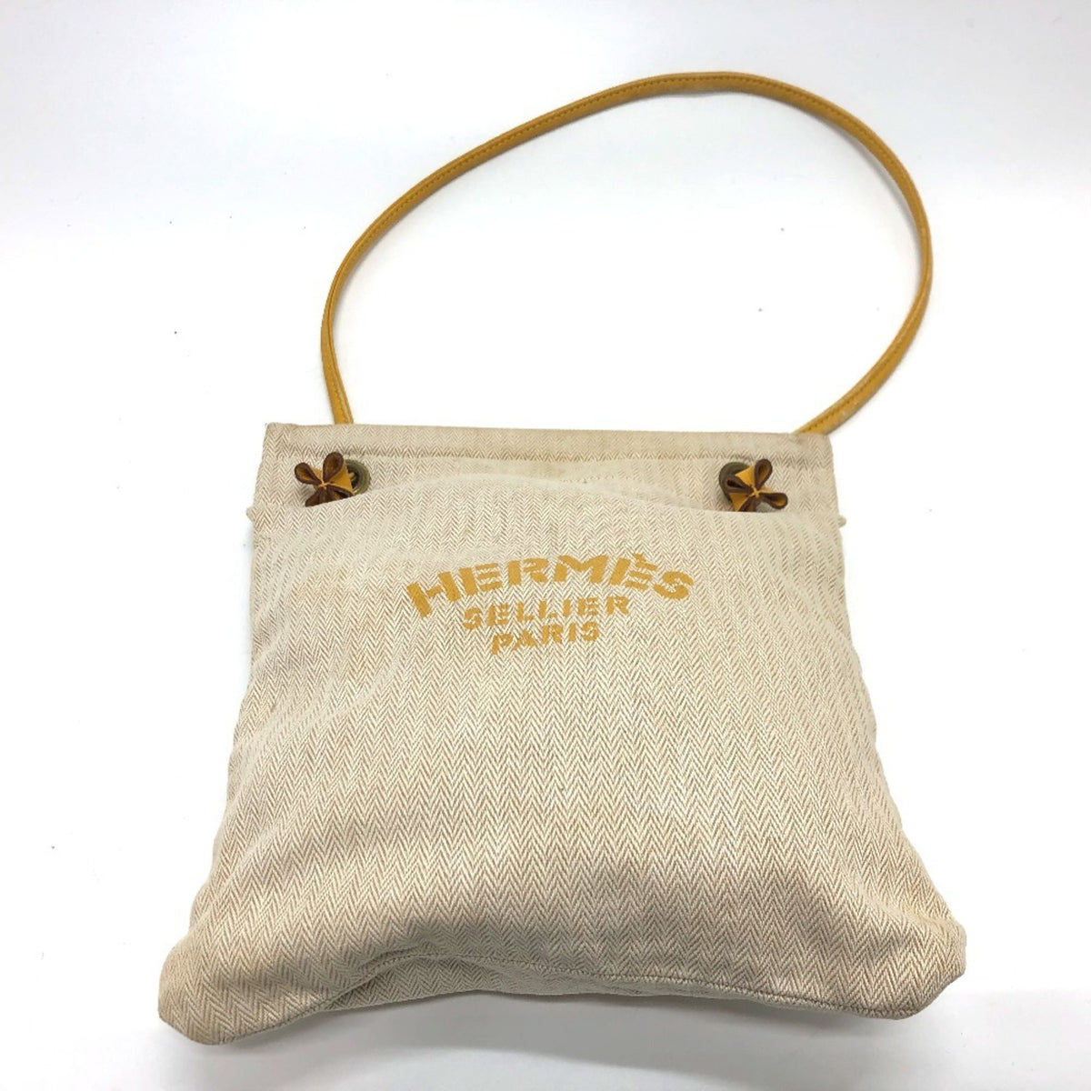 Hermes Beige Brown Toile Chevron Shoulder Bag (Pre-Owned)
