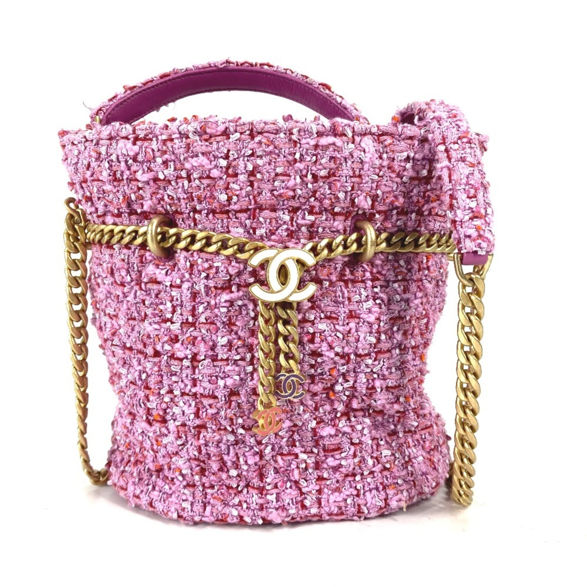 Chanel Pink Tweed Handbag Pochette Shoulder Bag (Pre-Owned)
