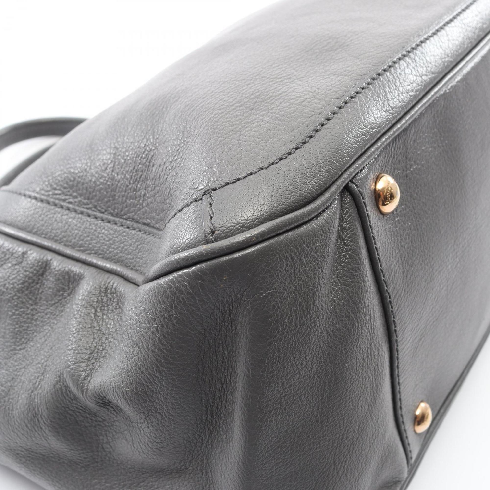 Salvatore Ferragamo Gray Leather Handbag Tote Bag (Pre-Owned)