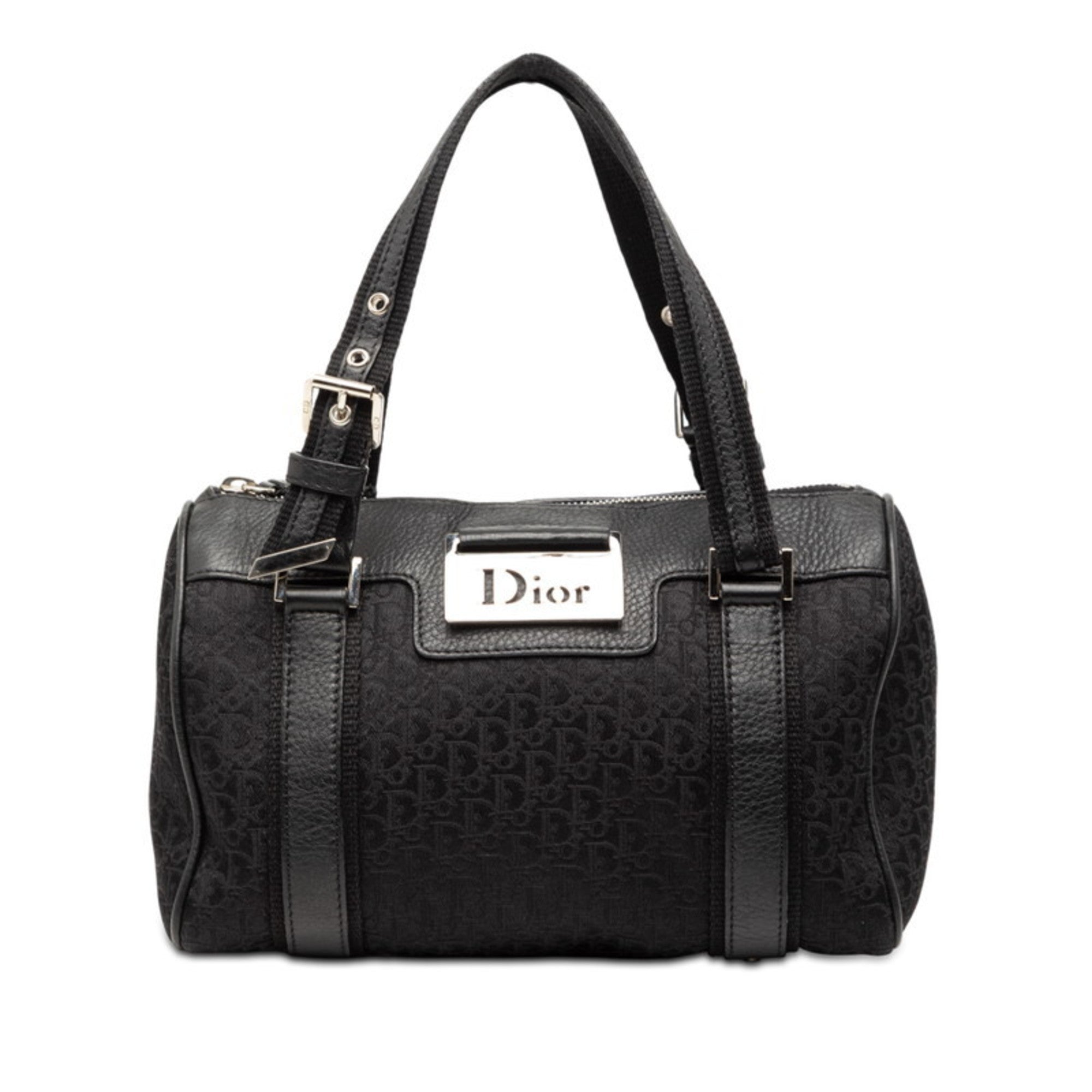 Christian Dior Black Trotter Canvas Leather Boston Bag Handbag (Pre-Owned)
