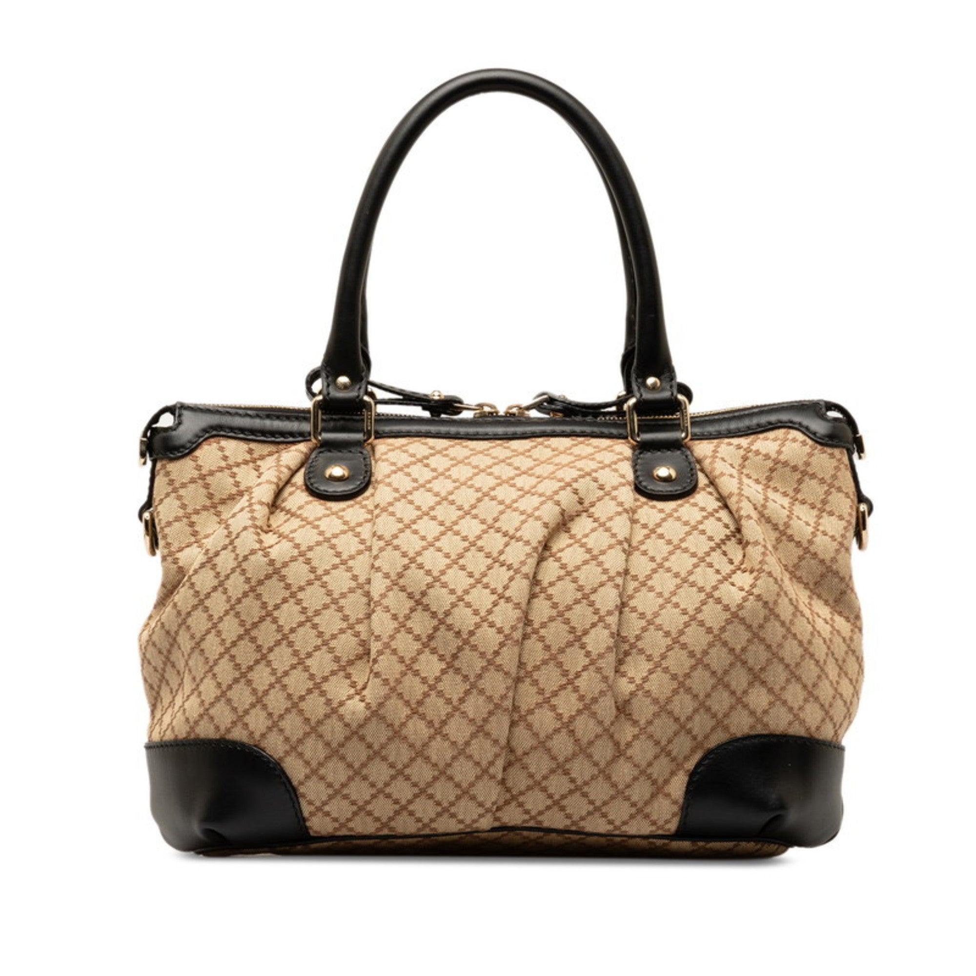 Gucci Diamante Beige Black Canvas Handbag Shoulder Bag (Pre-Owned)