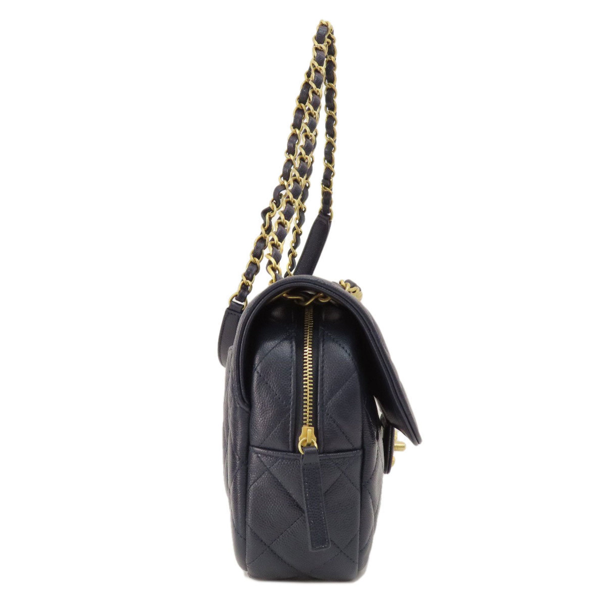 Chanel Navy Caviar Leather Shoulder Bag (Pre-Owned)