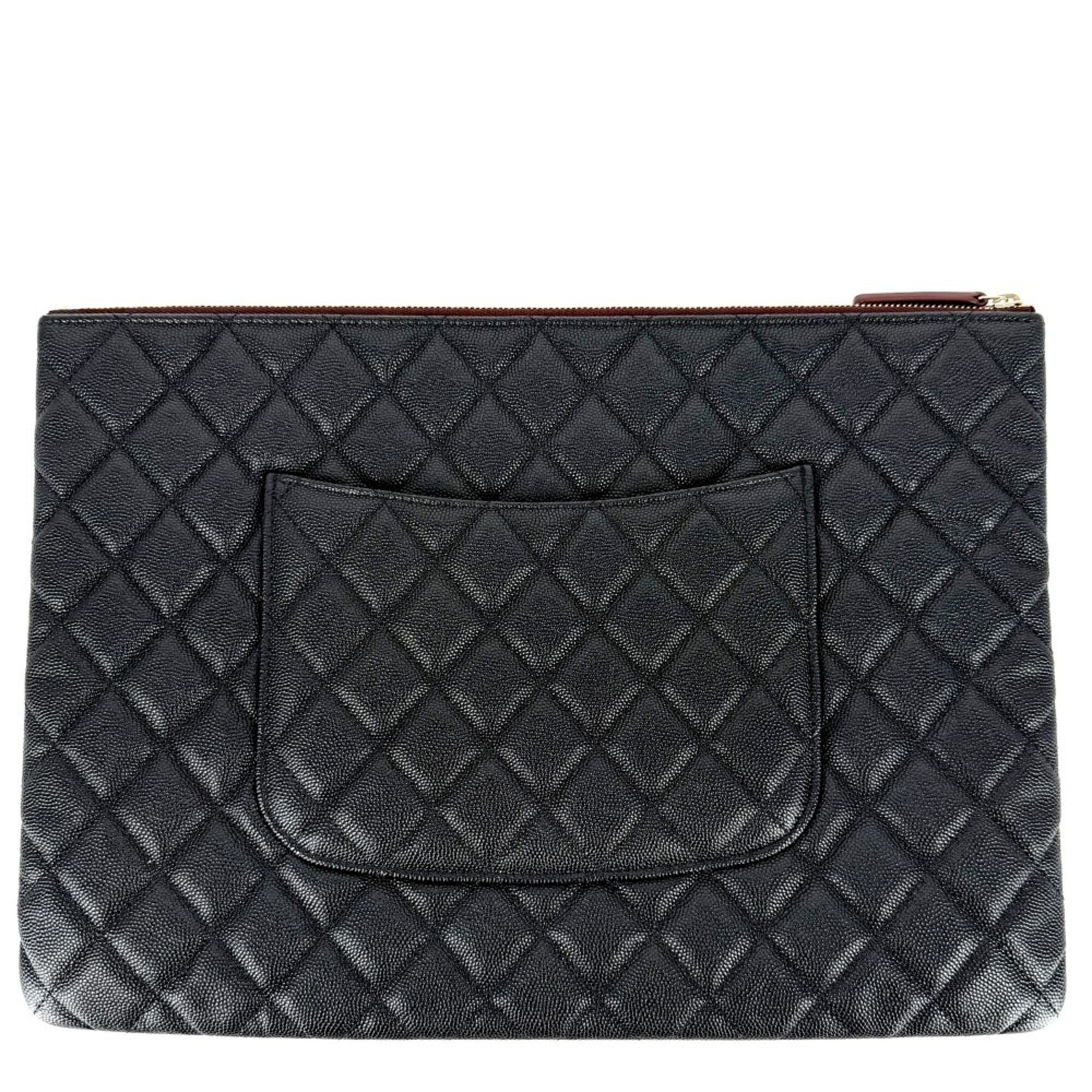 Chanel Black Grained Calfskin Clutch Bag (Pre-Owned)