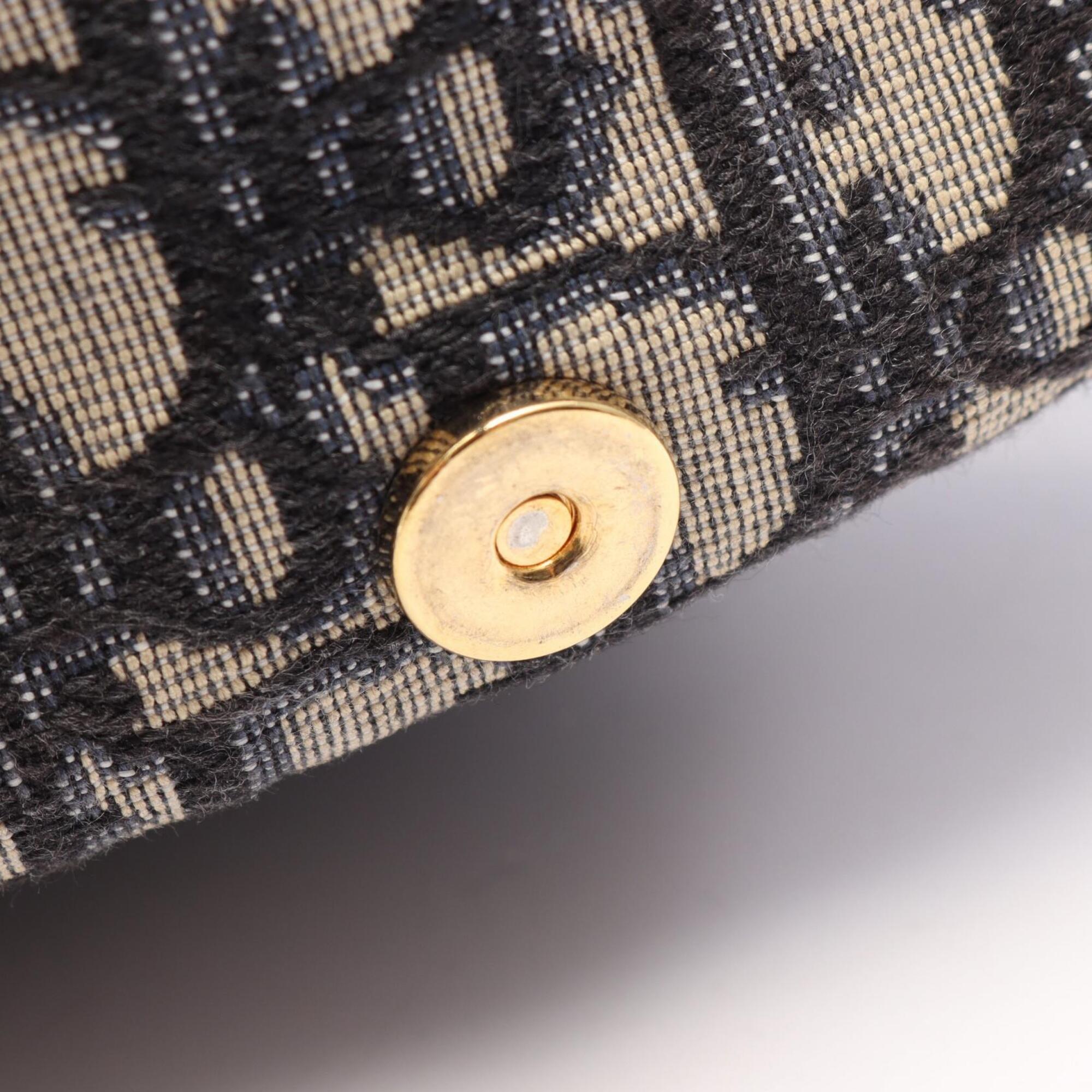 Christian Dior Beige Navy Canvas Leather Handbag Shoulder Bag (Pre-Owned)