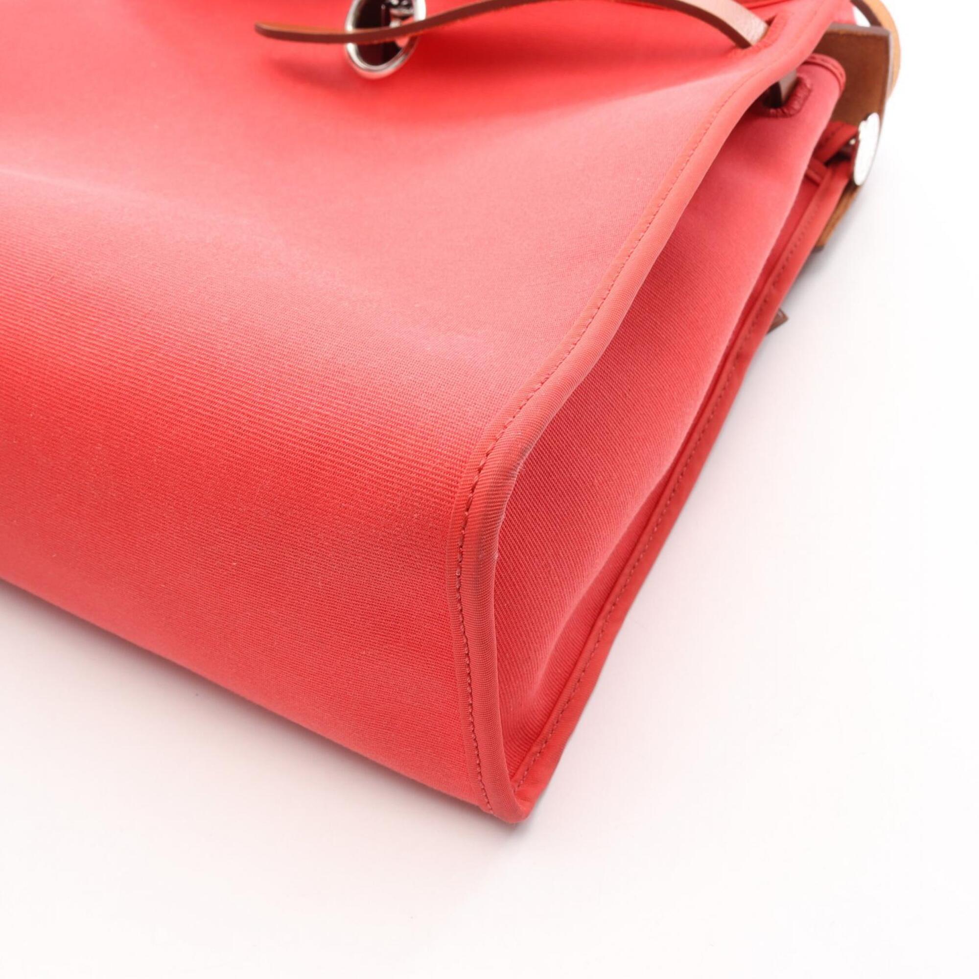 Hermes Brown Red Color Rose Jaipur Canvas Leather Handbag (Pre-Owned)