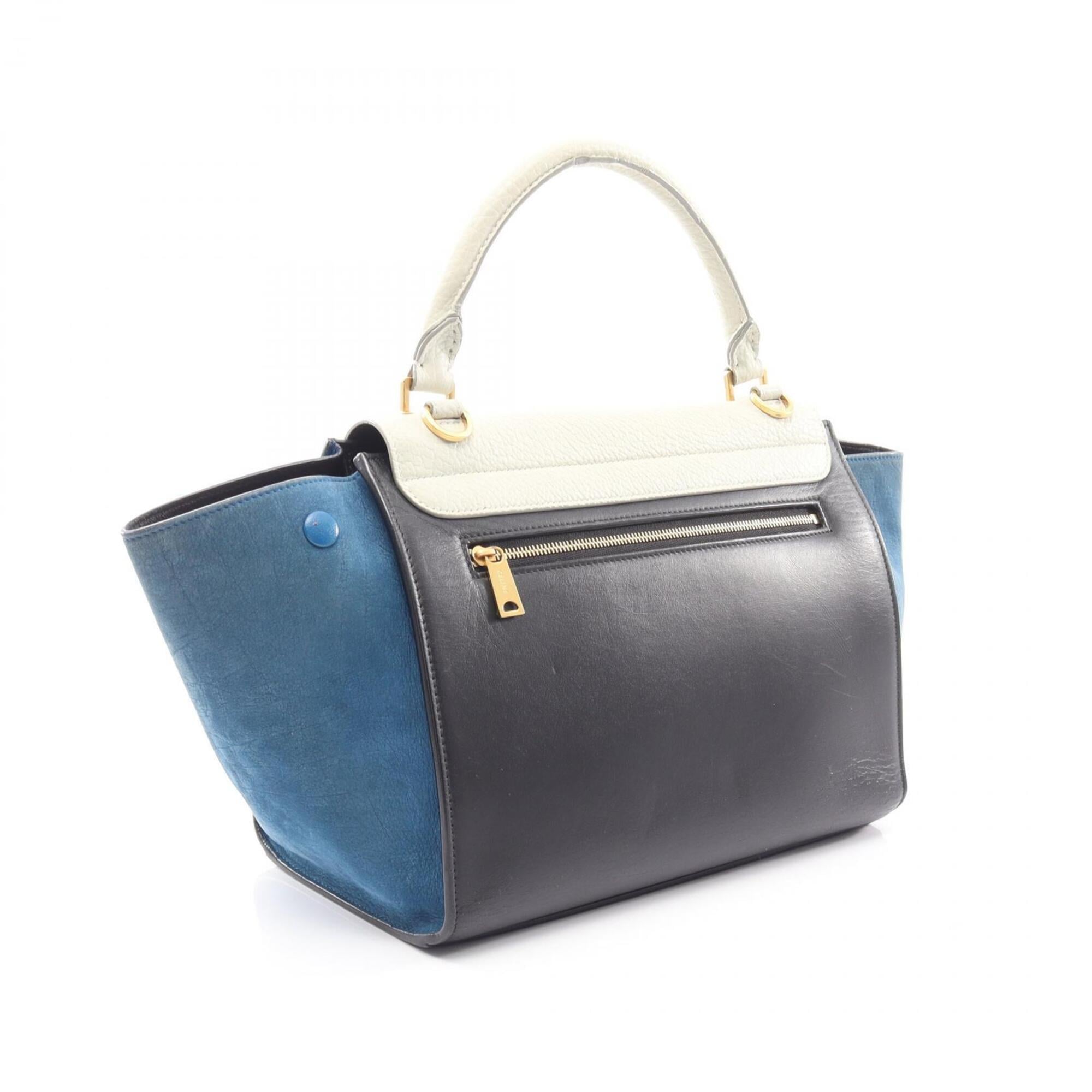 Celine Black Blue Ivory Leather Suede Handbag (Pre-Owned)