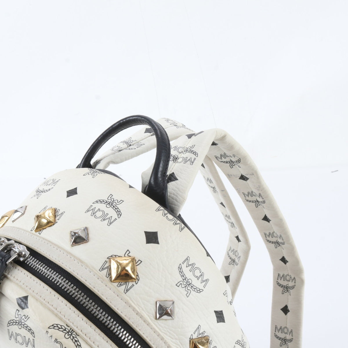 Mcm White Leather Coated Canvas Backpack Shoulder Bag (Pre-Owned)