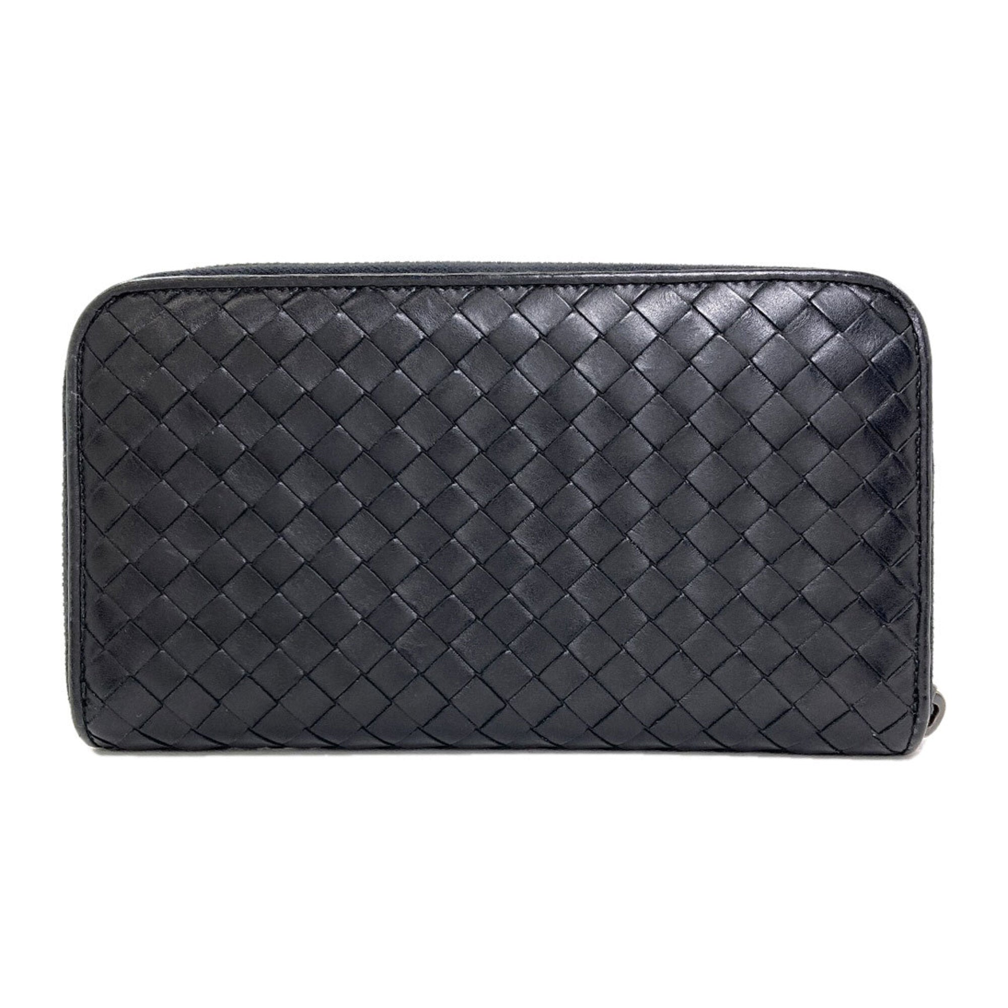 Bottega Veneta Intrecciato Black Leather Long Wallet (Bi-Fold) (Pre-Owned)