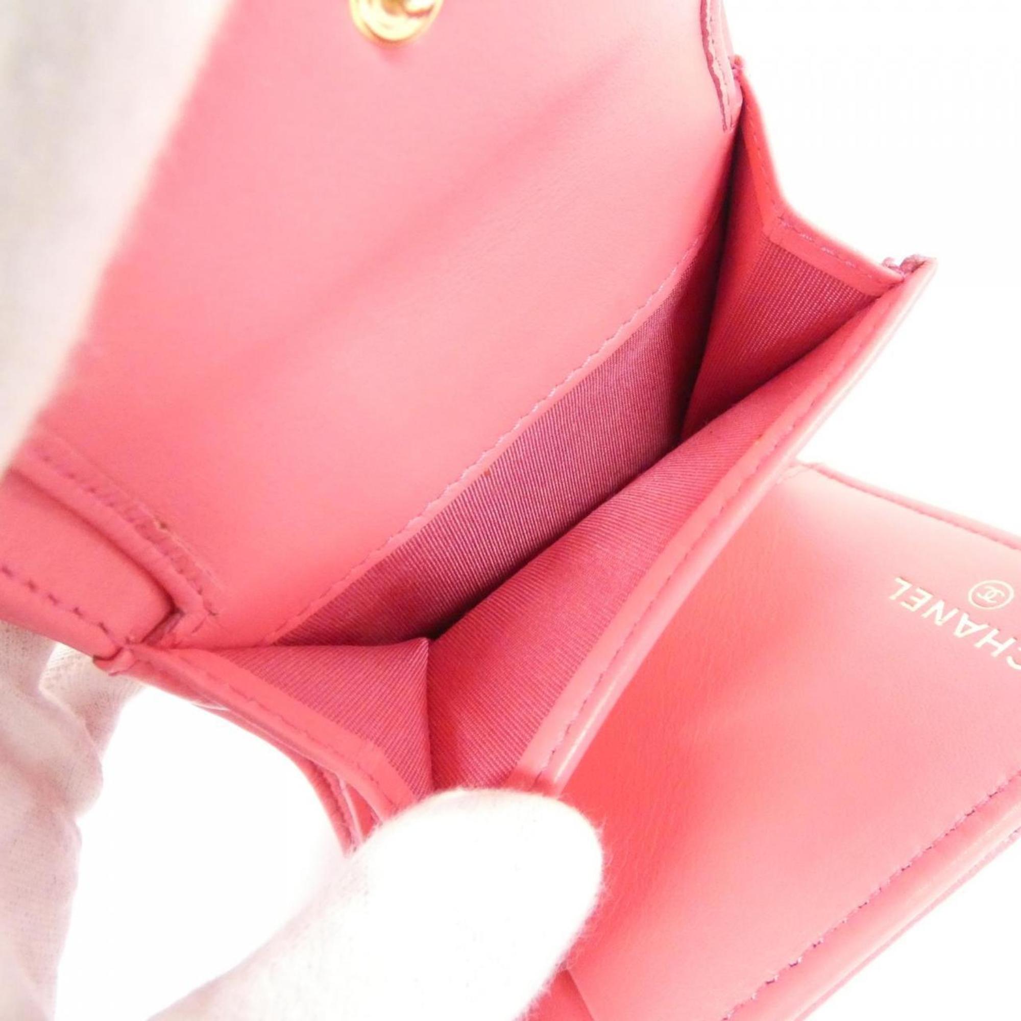 Chanel Pink Leather Wallet (Tri-Fold) (Pre-Owned)
