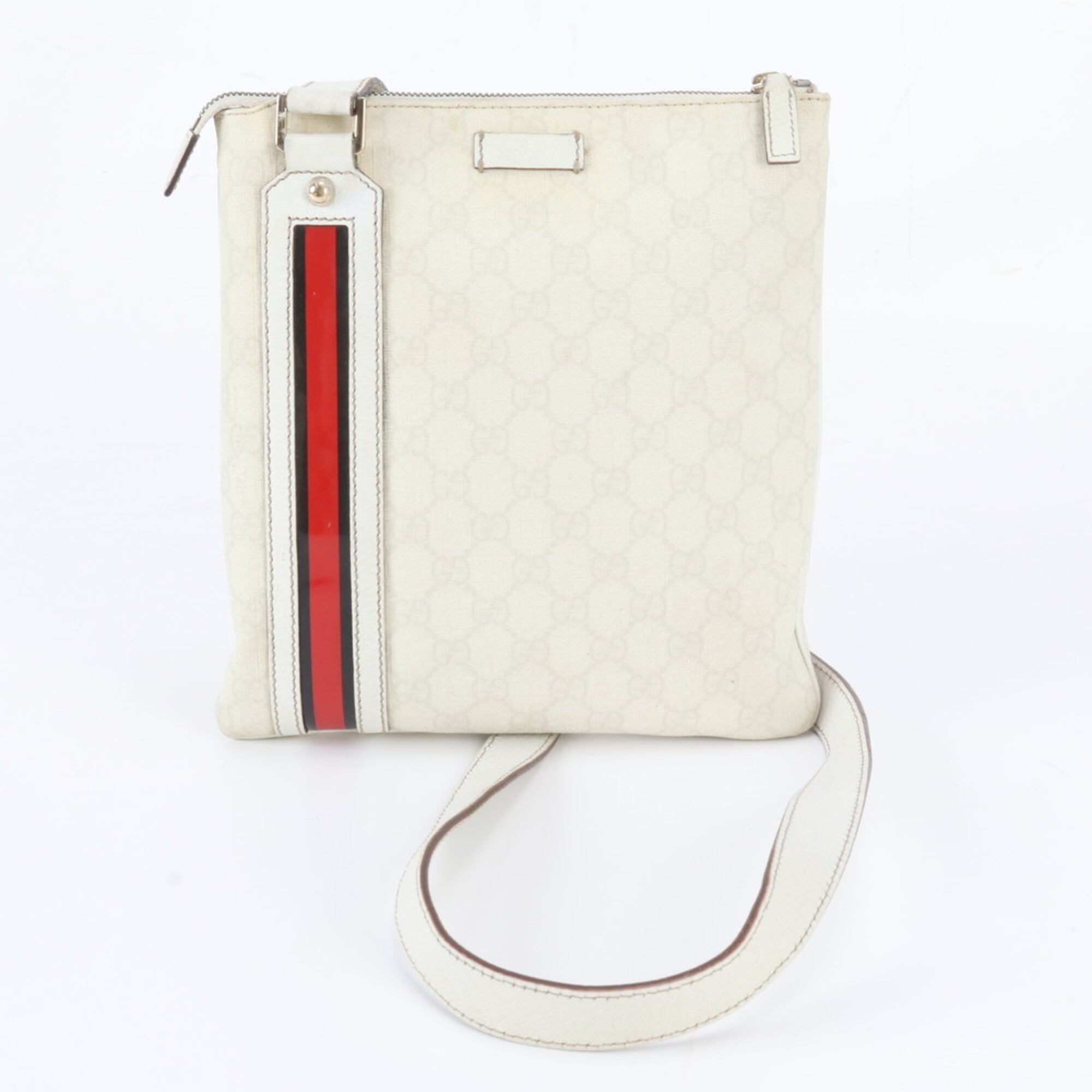 Gucci White Leather Coated Canvas Shoulder Bag (Pre-Owned)