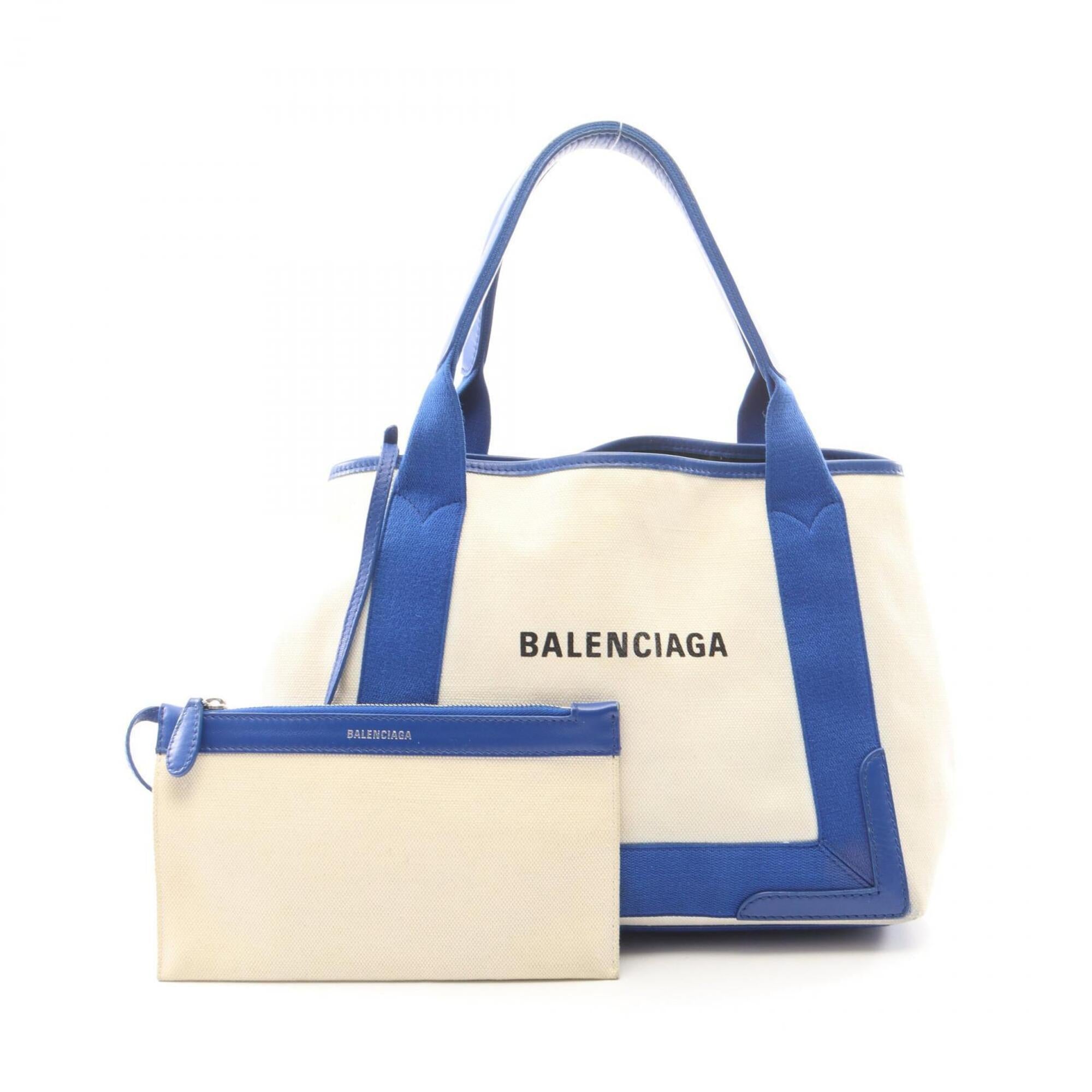 Balenciaga Blue White Canvas Leather Handbag Pouch Tote Bag (Pre-Owned)