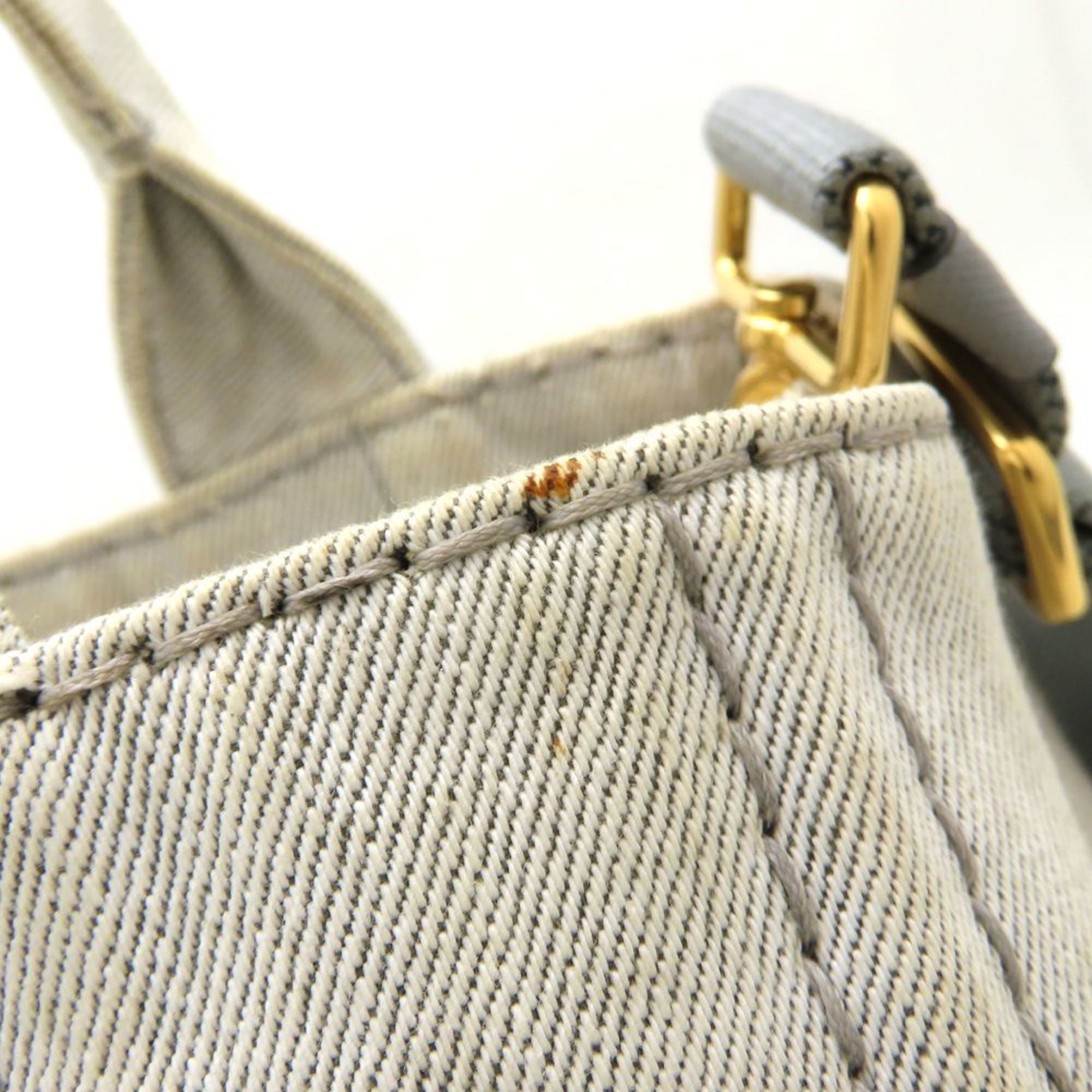 Prada Canapa Bianco White Denim Handbag Tote Bag (Pre-Owned)