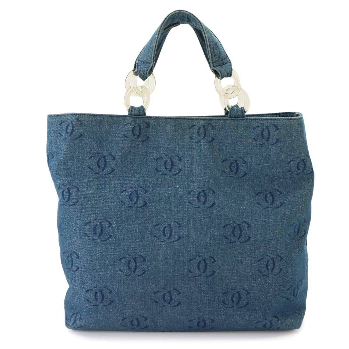 Chanel Blue Yellow Denim Handbag Pouch Tote Bag (Pre-Owned)