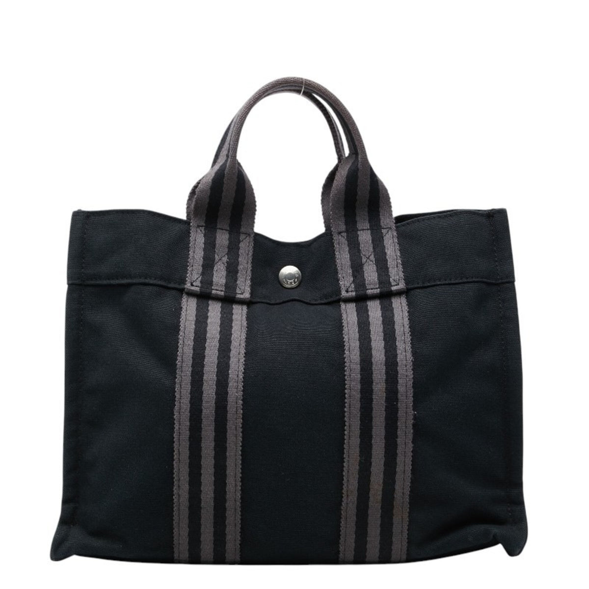 Hermes Black Gray Canvas Handbag Tote Bag (Pre-Owned)