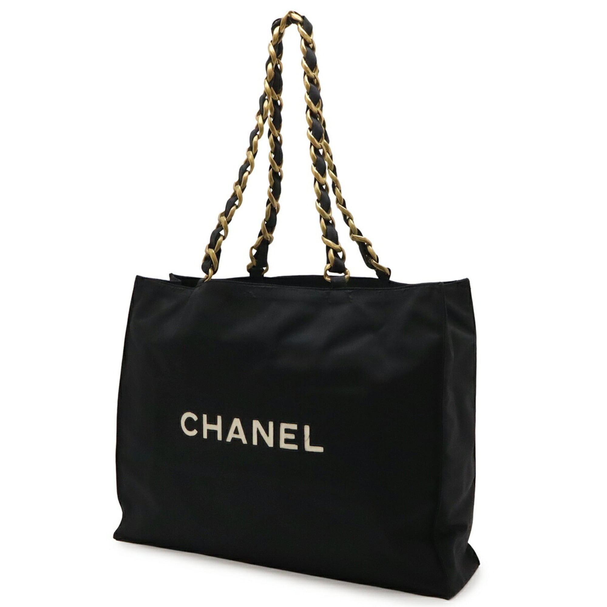 Chanel Black Ivory Yellow Nylon Canvas Shoulder Bag Tote Bag (Pre-Owned)