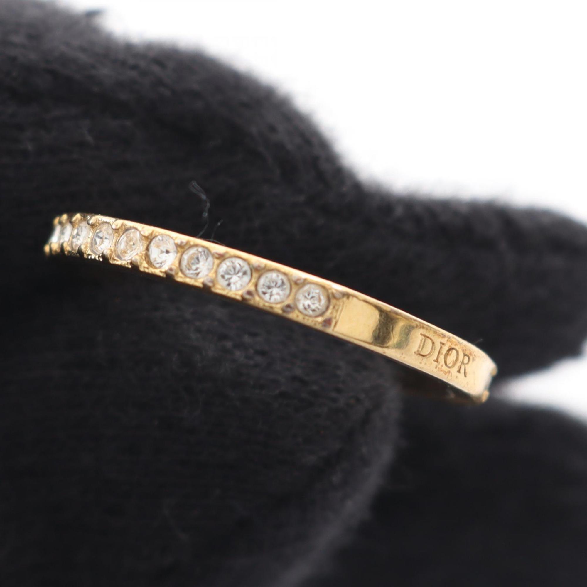 Christian Dior Gold Clear Gold Plating Rhinestone Band Ring (Pre-Owned)