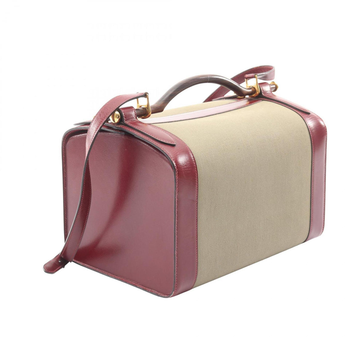 Hermes Beige Bordeaux Rouge H Toile Officier Handbag Shoulder Bag (Pre-Owned)