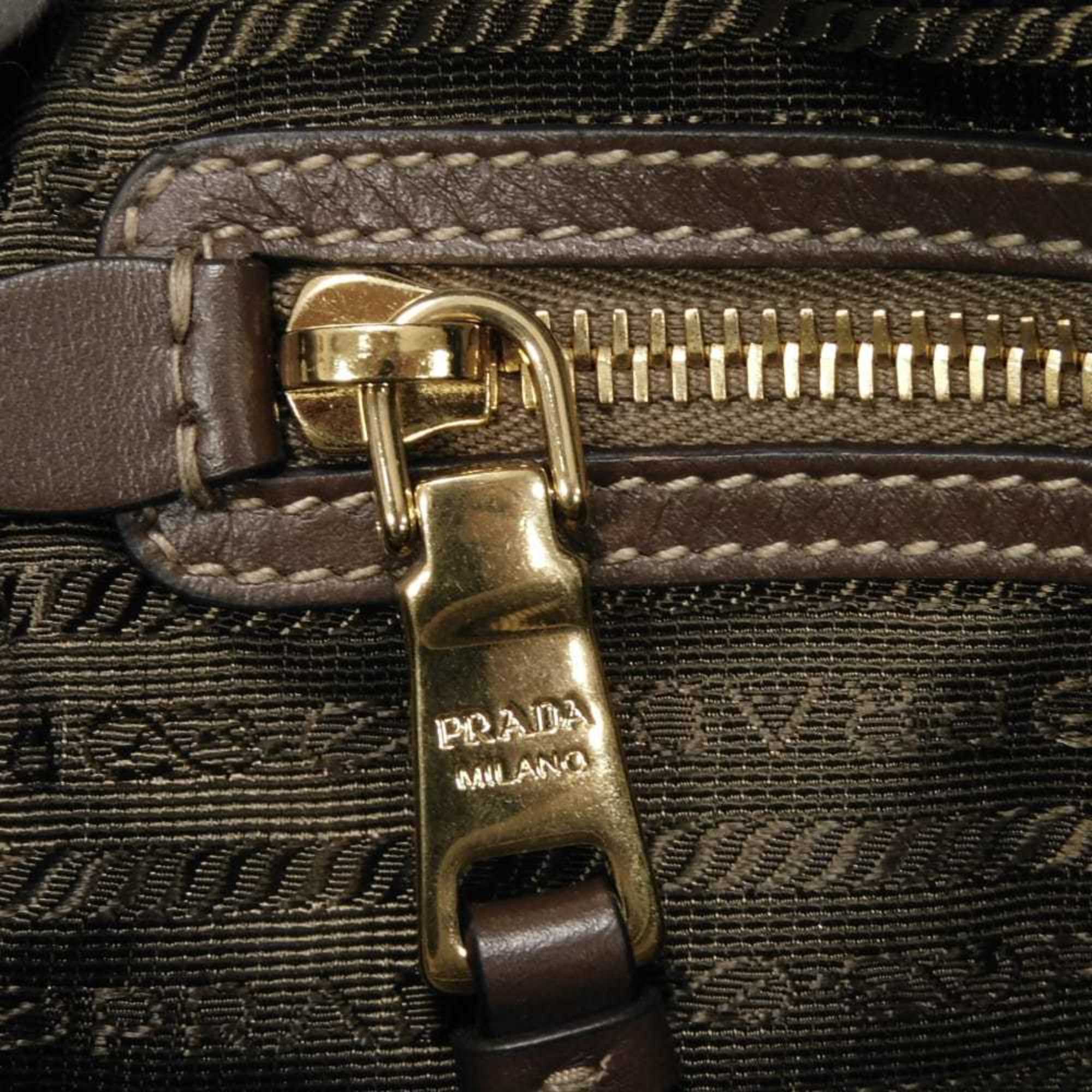 Prada Brown Jacquard Canvas Leather Shoulder Bag (Pre-Owned)