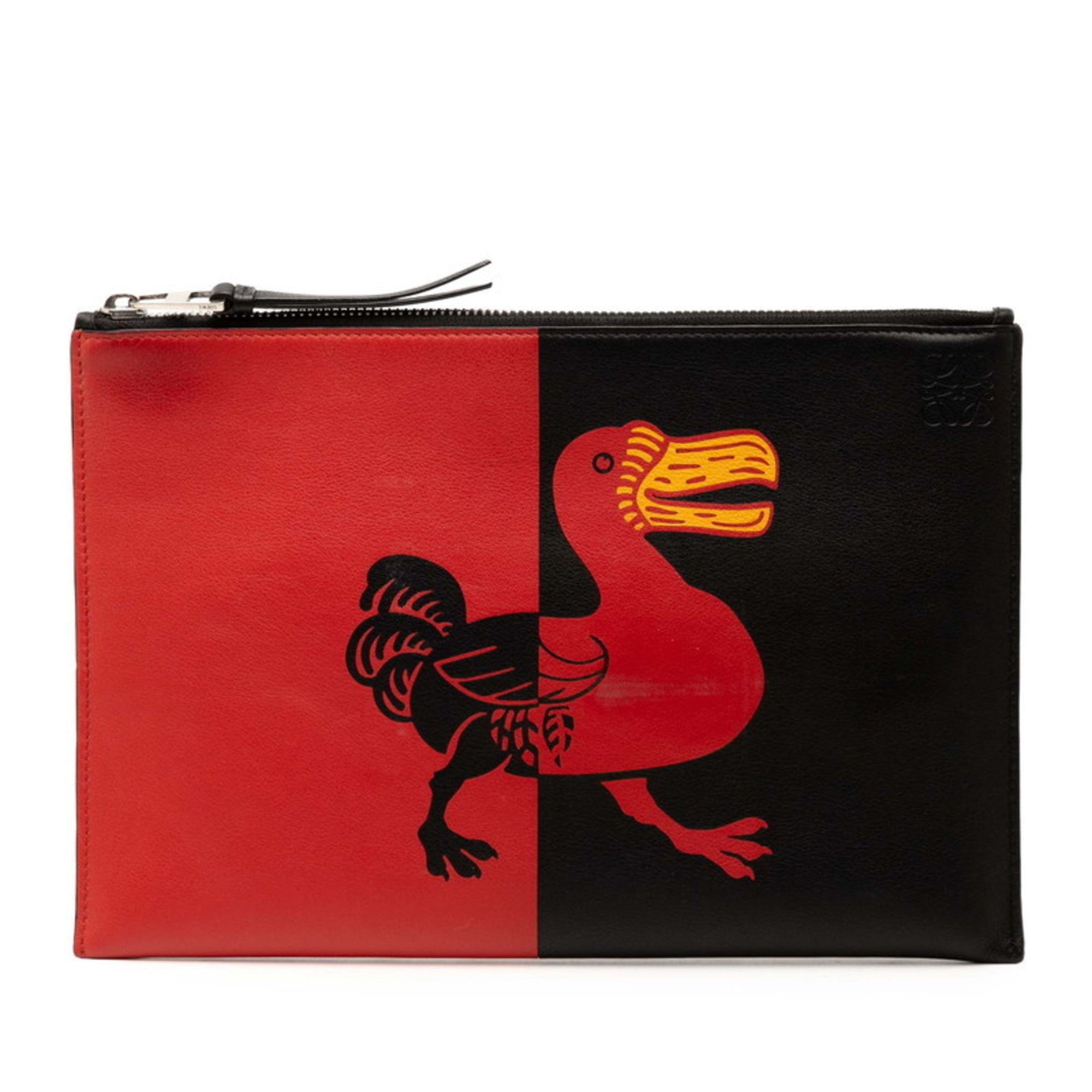 Loewe Black Red Color Leather Clutch Bag (Pre-Owned)