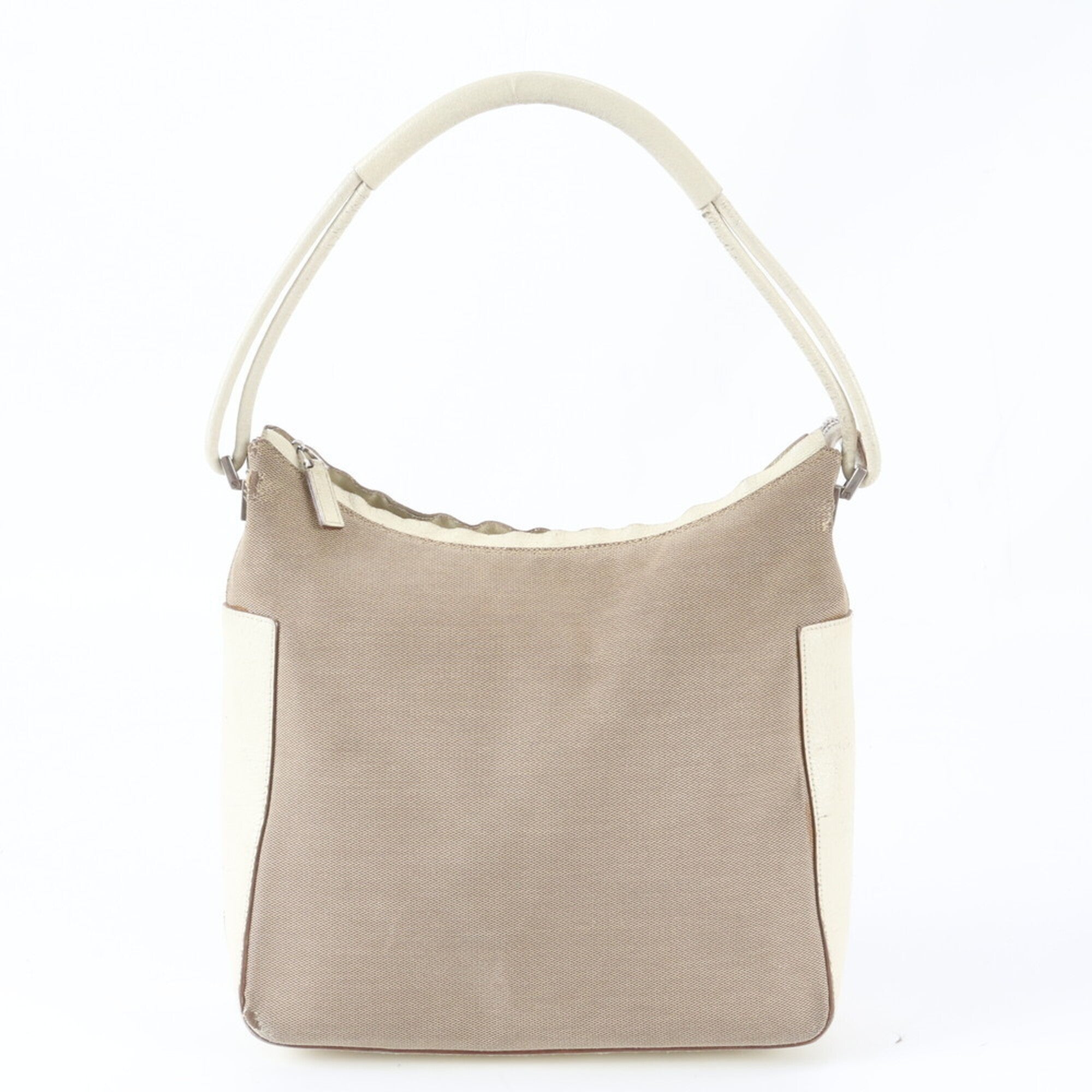 Gucci Beige Off-White Leather Canvas Shoulder Bag Tote Bag (Pre-Owned)