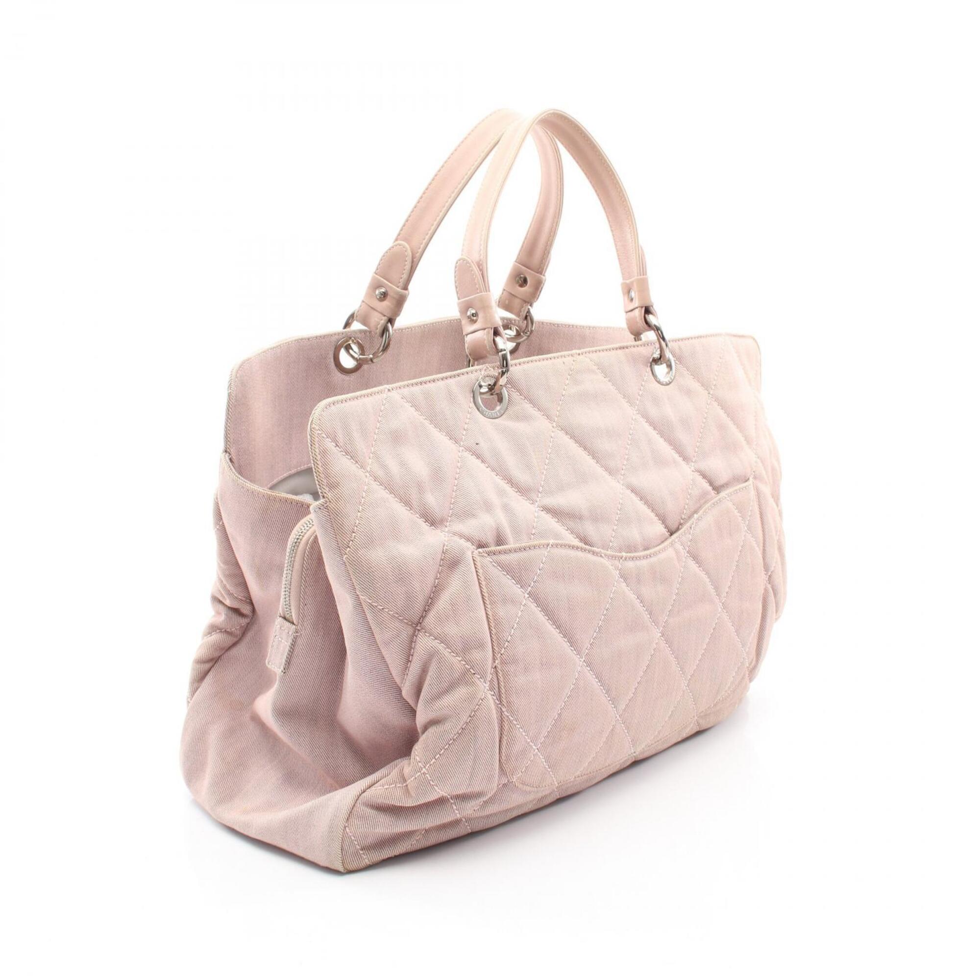 Chanel Pink Canvas Leather Handbag Tote Bag (Pre-Owned)