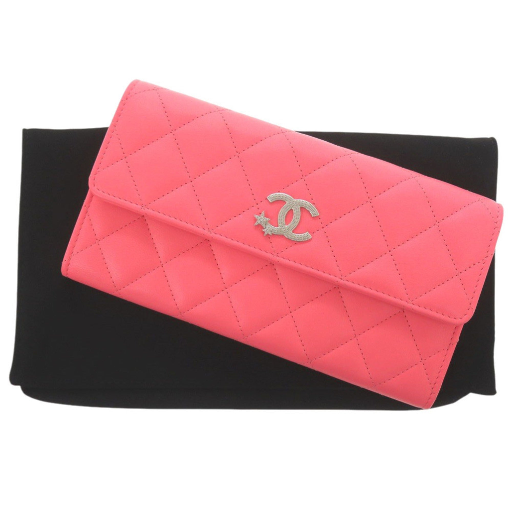 Chanel Pink Leather Long Wallet (Bi-Fold) (Pre-Owned)