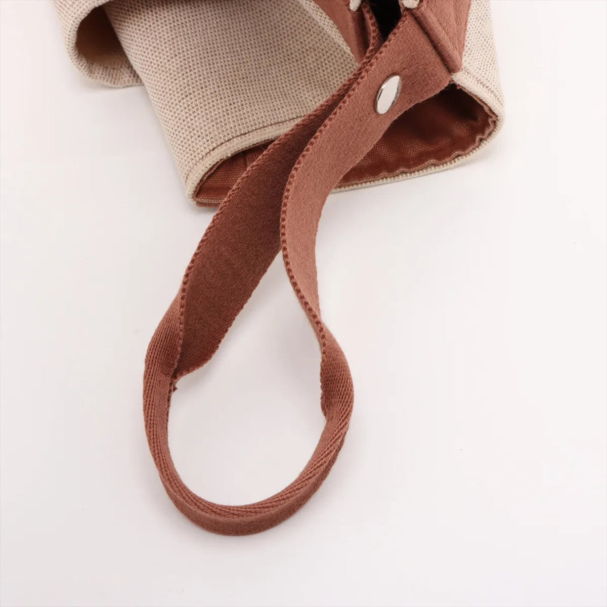 Hermes Beige Leather Canvas Handbag (Pre-Owned)