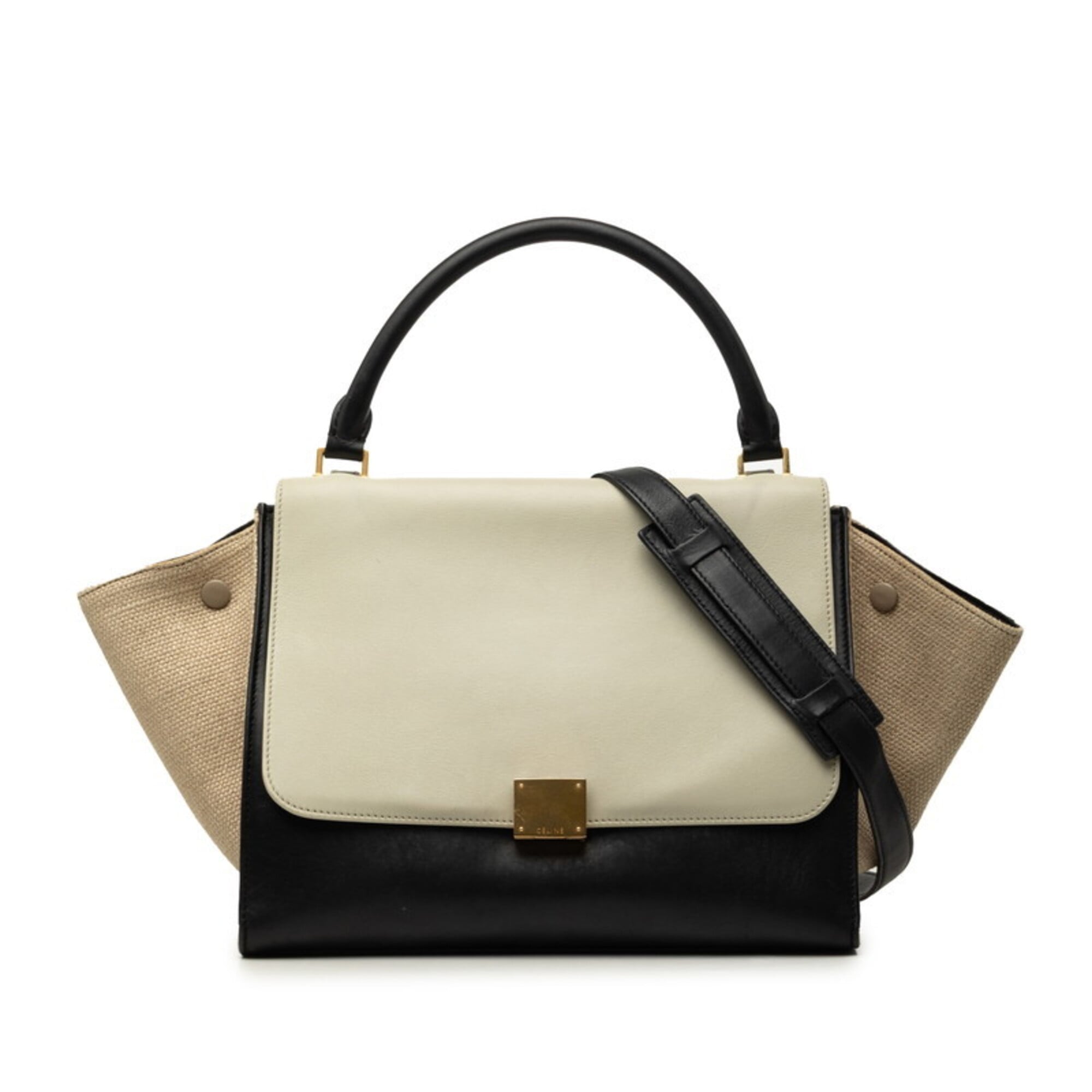 Celine Beige Black Gray Leather Handbag Shoulder Bag (Pre-Owned)