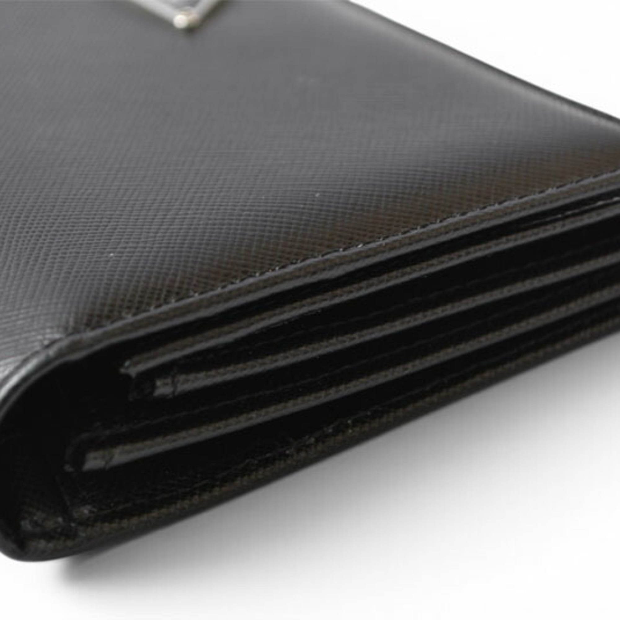 Prada Saffiano Black Nero Leather Long Wallet (Bi-Fold) (Pre-Owned)