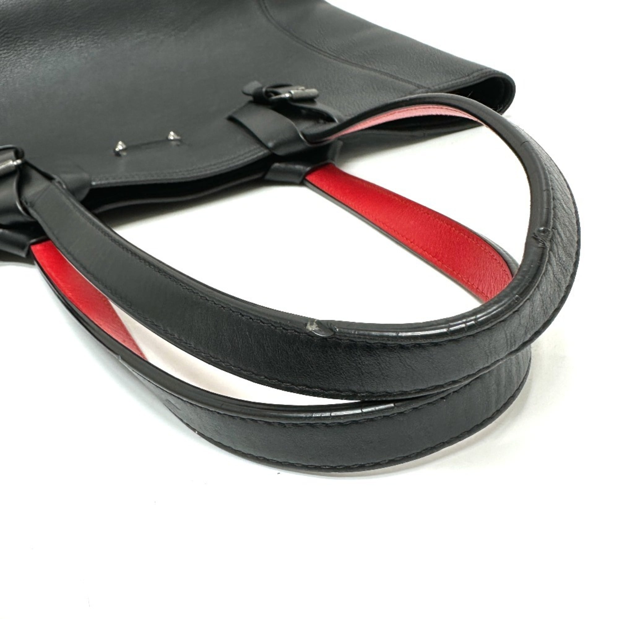 Christian Louboutin Black Red Color Leather Tote Bag (Pre-Owned)