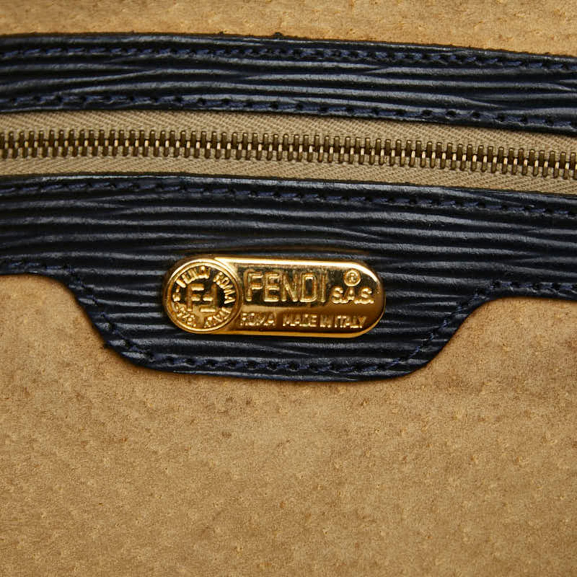 Fendi Green Khaki Navy Nylon Leather Handbag Shoulder Bag (Pre-Owned)