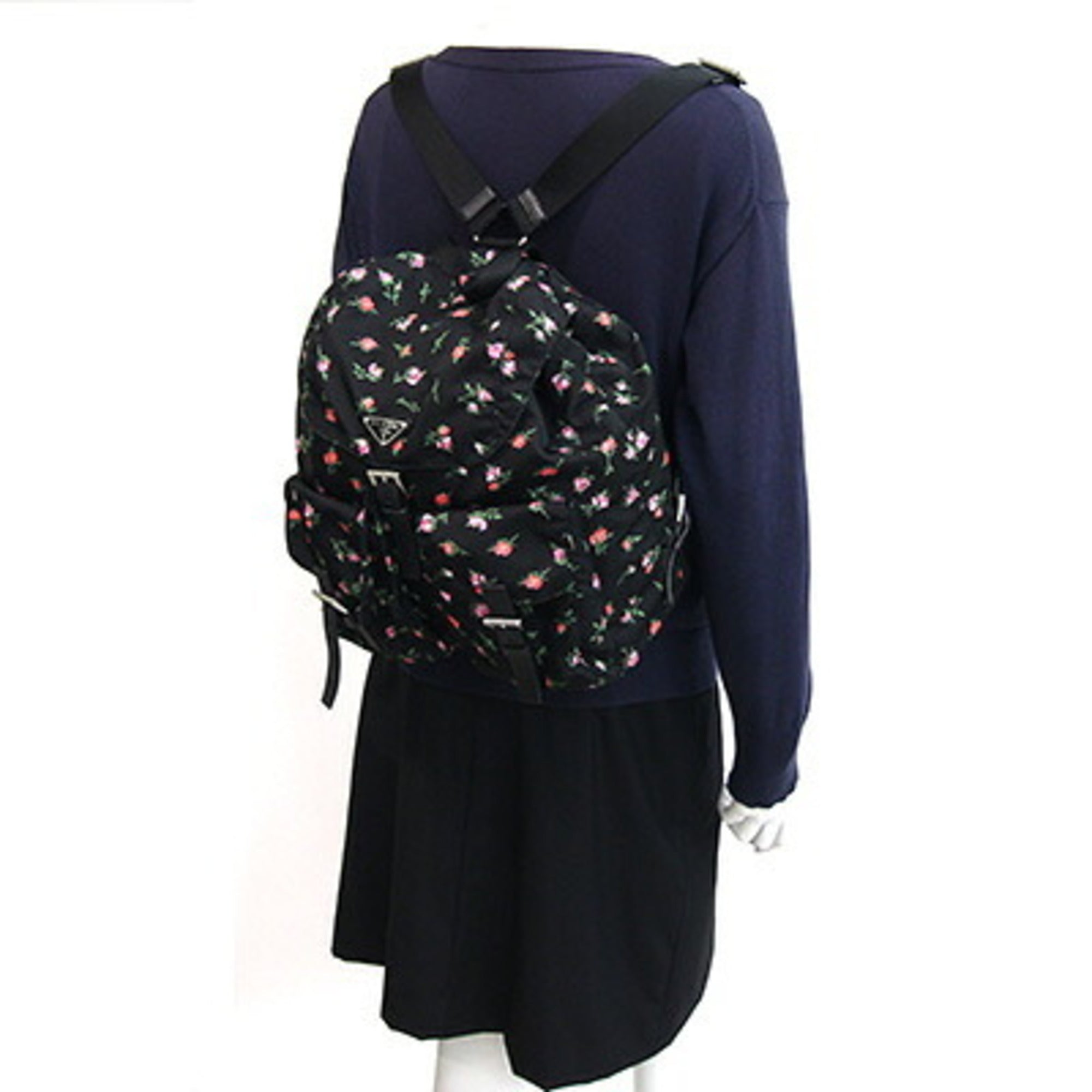 Prada Black Pink White Nylon Backpack (Pre-Owned)