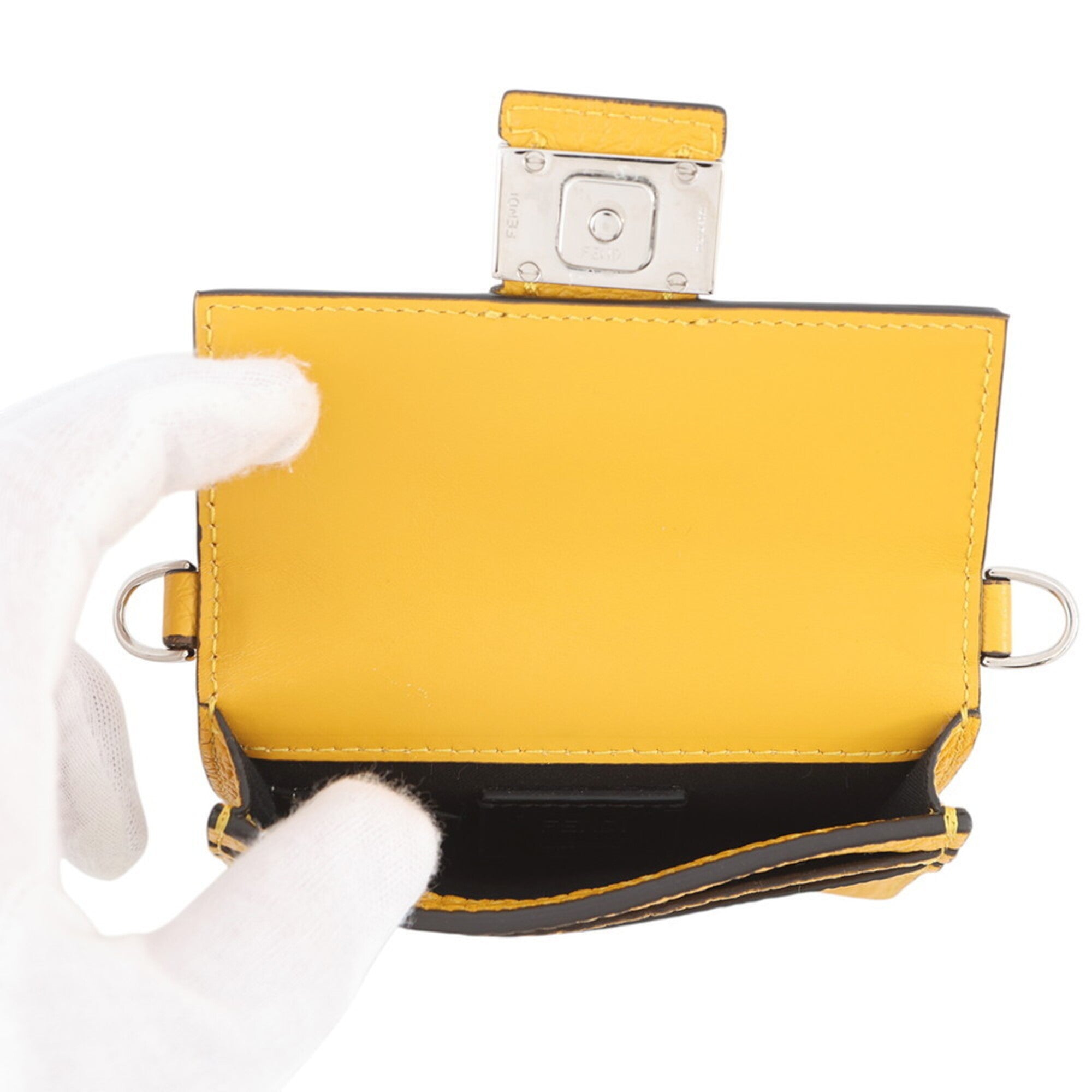Fendi Baguette Yellow Leather Handbag Pochette Shoulder Bag (Pre-Owned)