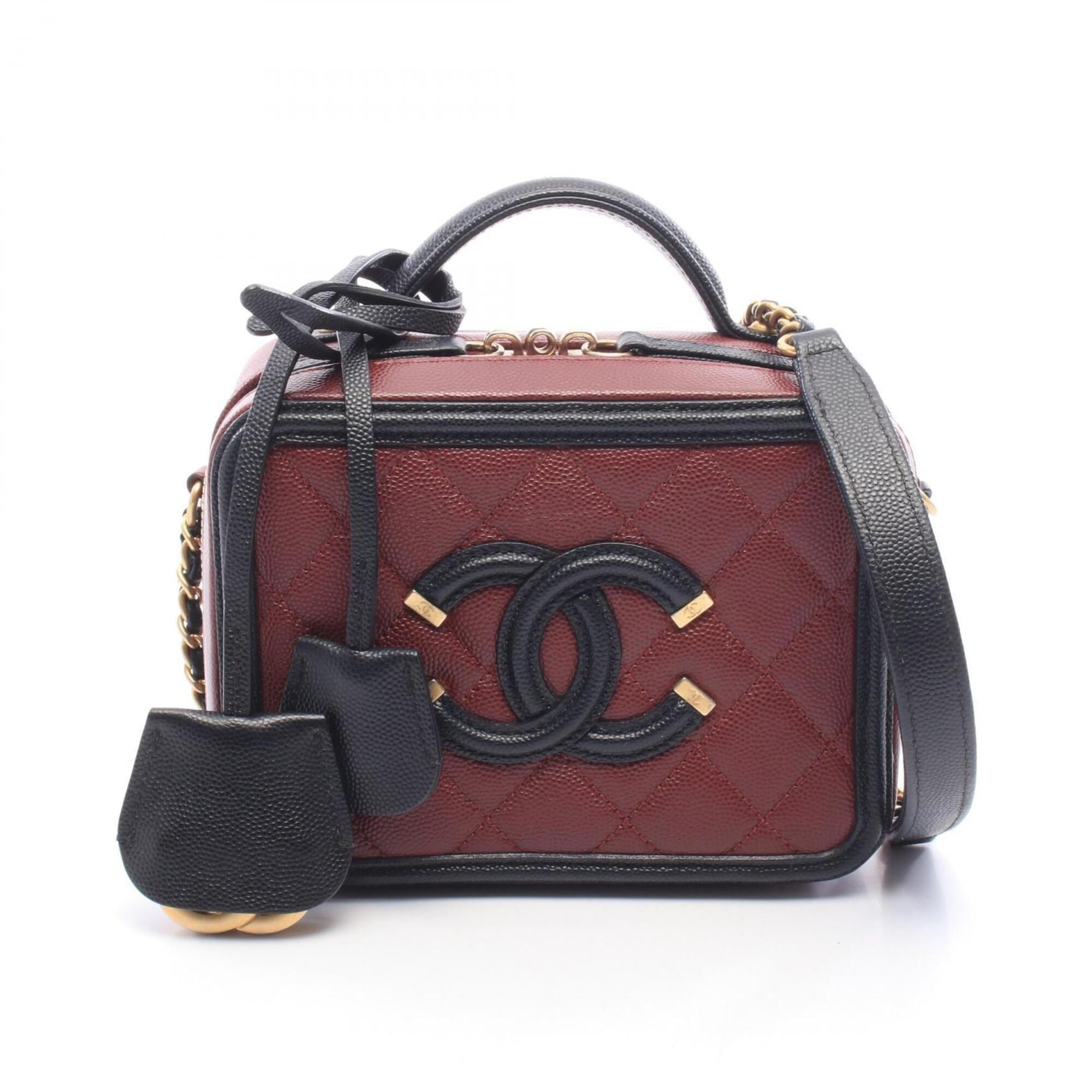 Chanel Black Bordeaux Grained Calfskin Shoulder Bag Vanity Bag (Pre-Owned)
