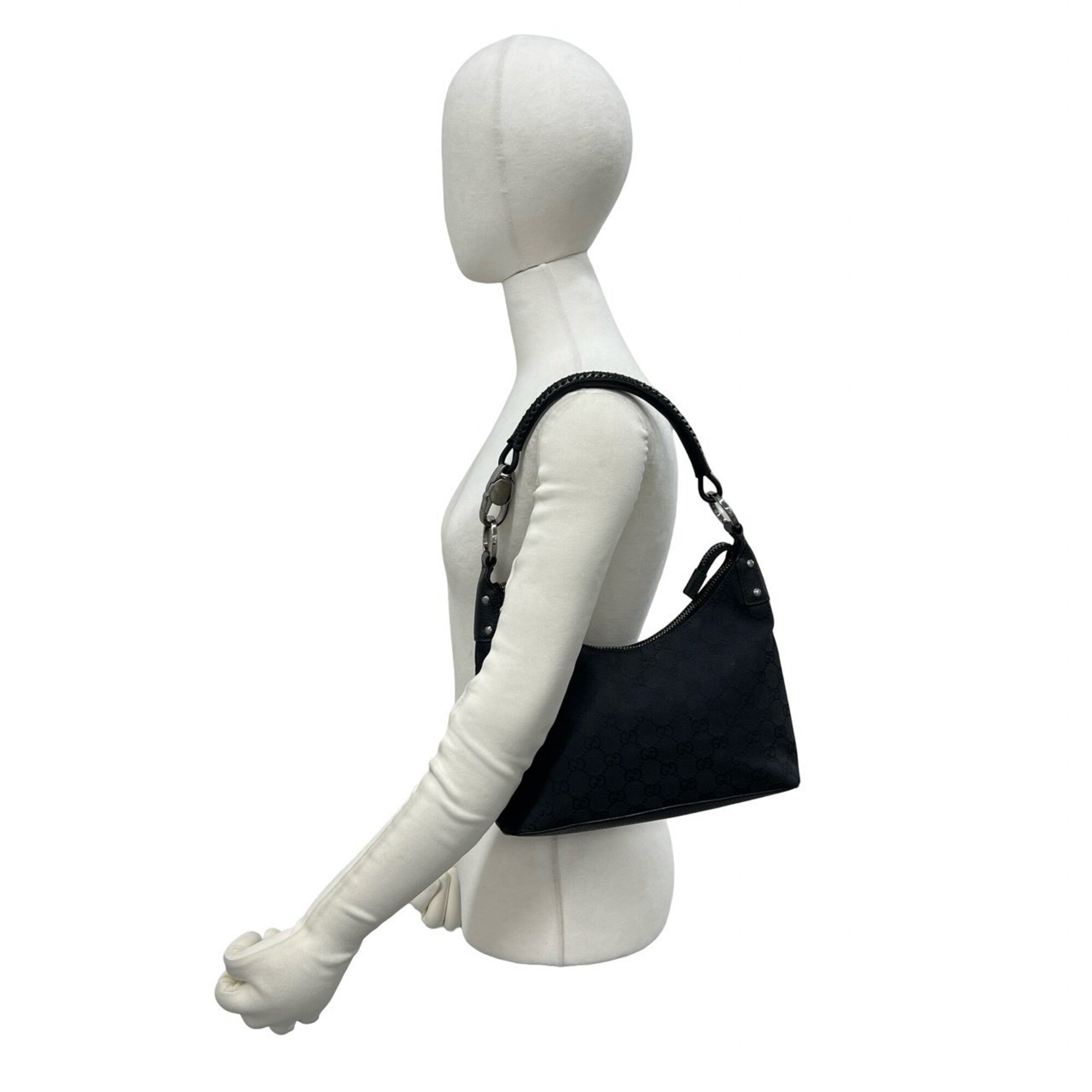 Gucci Black Canvas Leather Handbag Shoulder Bag (Pre-Owned)
