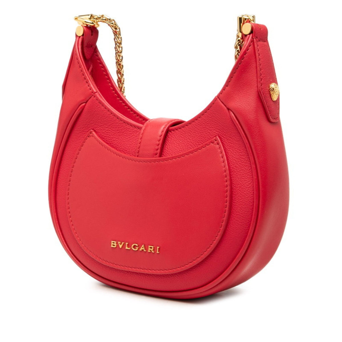 Bvlgari Red Color Leather Handbag Shoulder Bag (Pre-Owned)