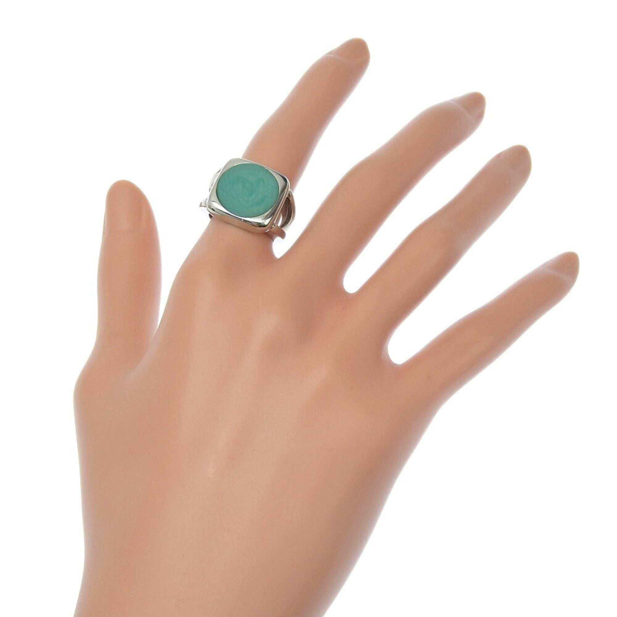 Hermes Silver Green Metal Band Ring (Pre-Owned)
