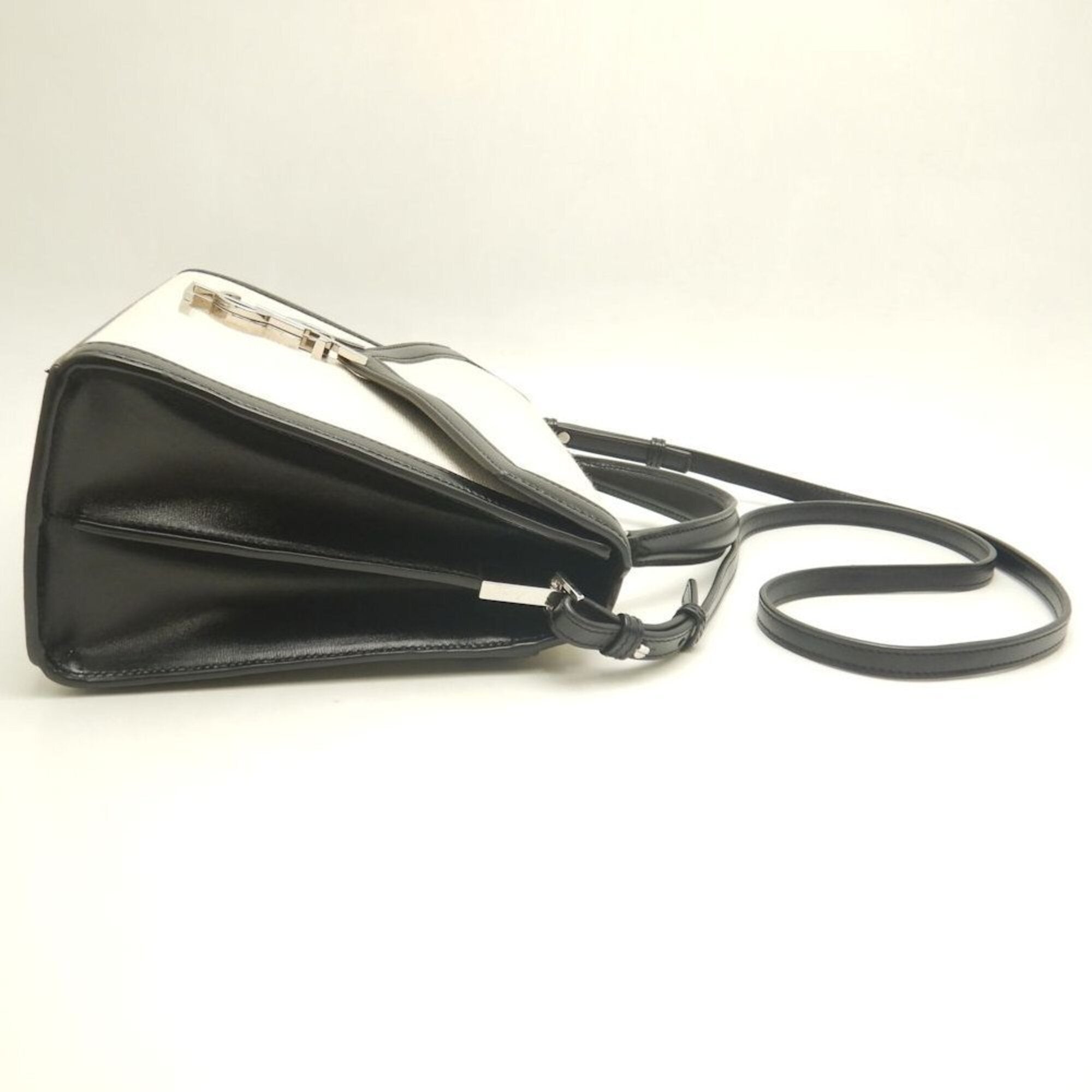 Saint Laurent Beige Black Canvas Leather Handbag (Pre-Owned)