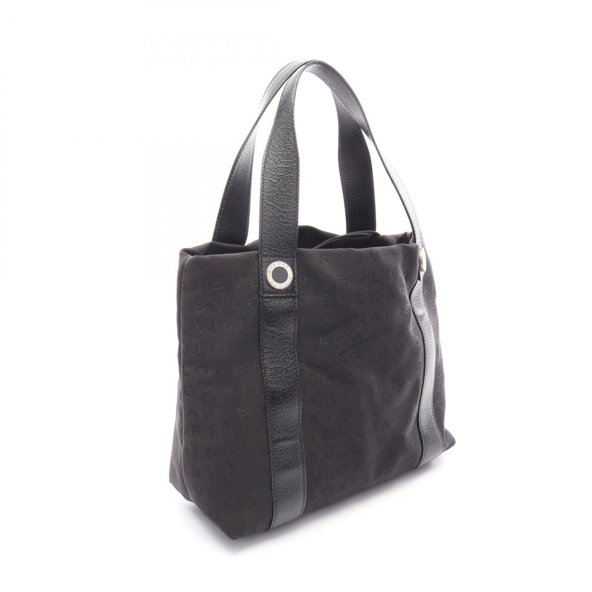 Bvlgari Black Canvas Leather Handbag Pouch Tote Bag (Pre-Owned)