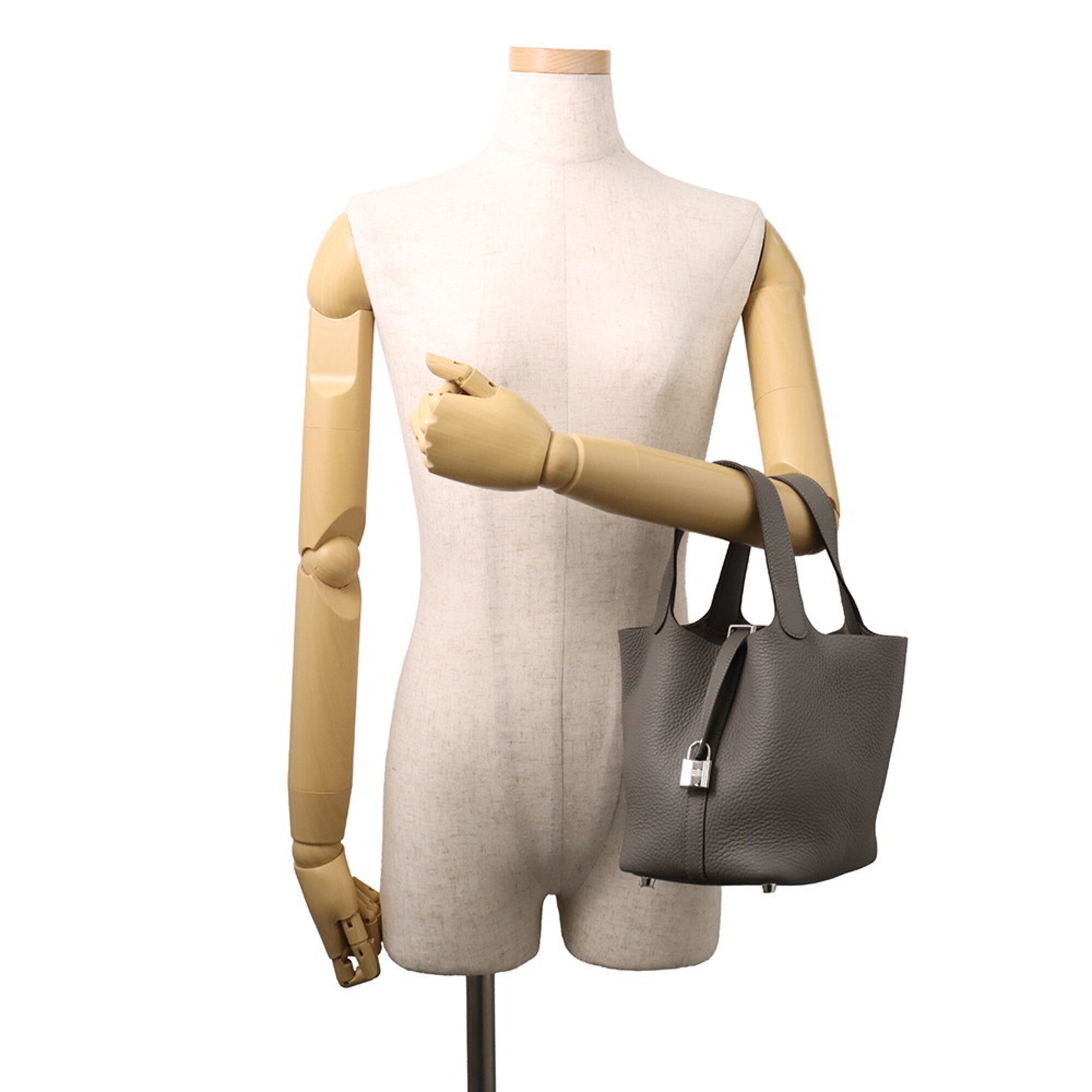 Hermes Gray Taurillon Clemence Leather Handbag Tote Bag (Pre-Owned)
