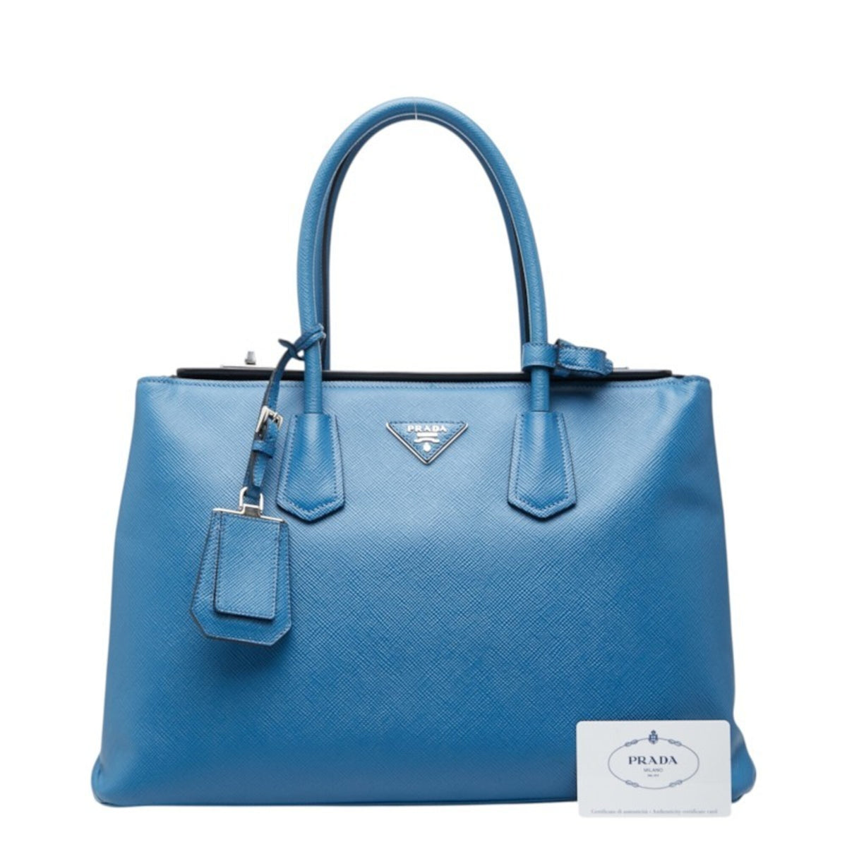 Prada Blue Saffiano Triangle Leather Handbag Tote Bag (Pre-Owned)