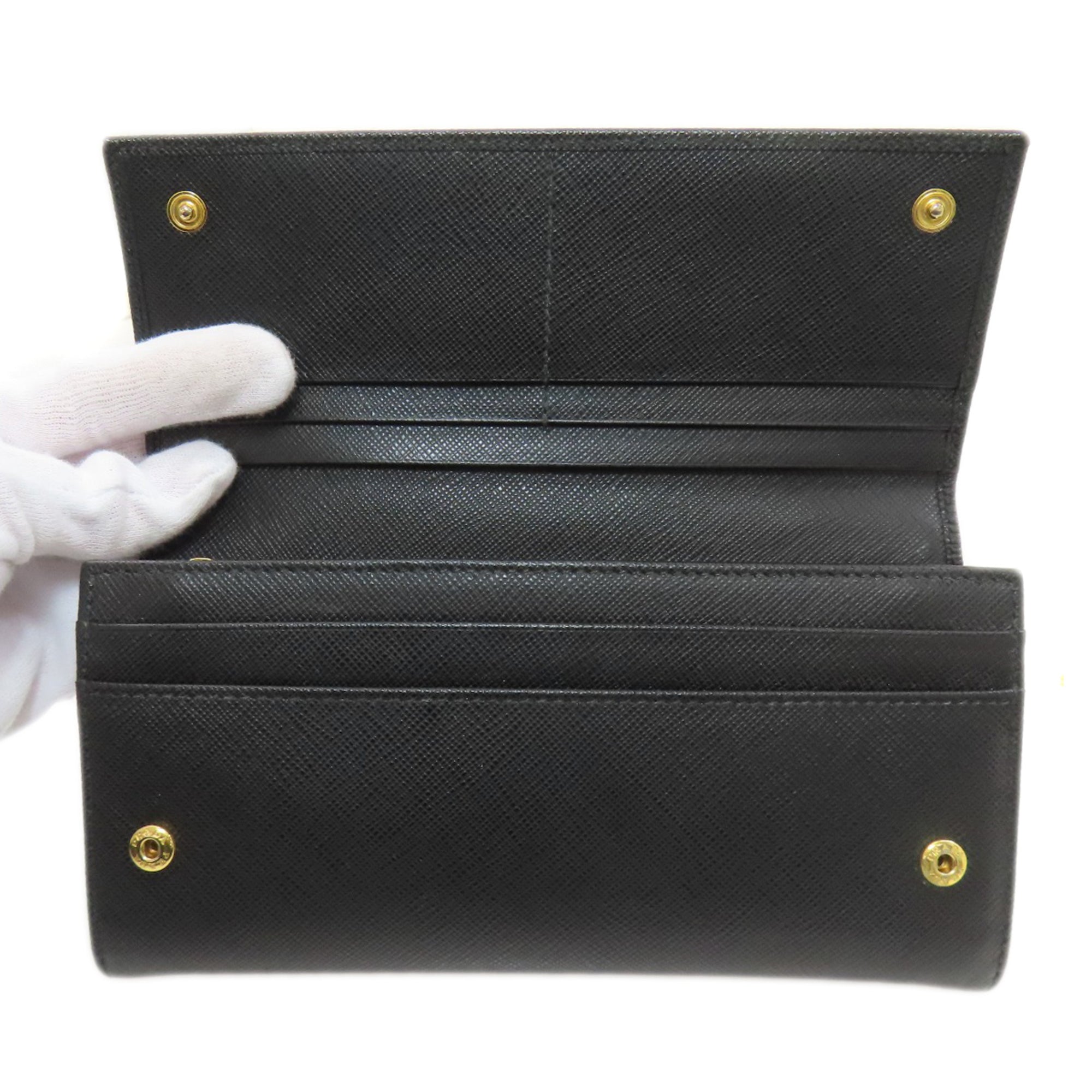 Prada Black Leather Long Wallet (Bi-Fold) (Pre-Owned)