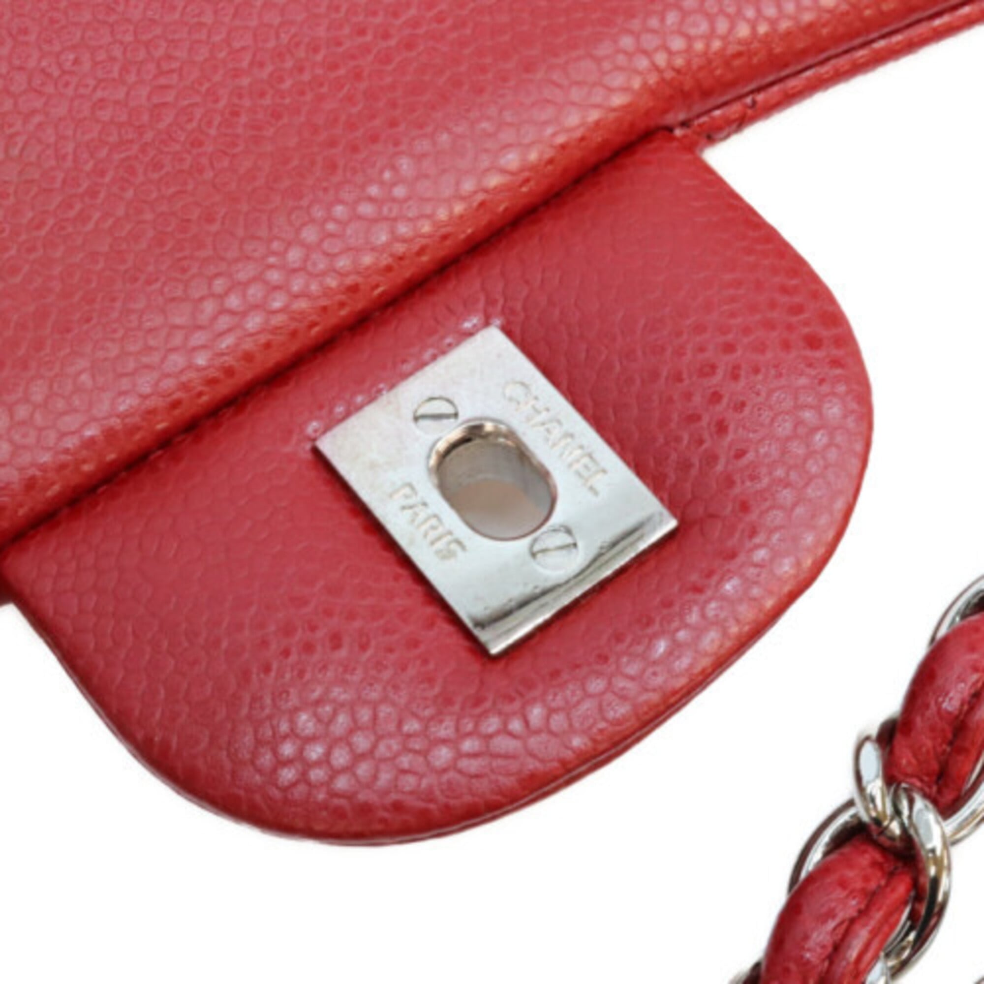 Chanel Red Color Grained Calfskin Shoulder Bag (Pre-Owned)