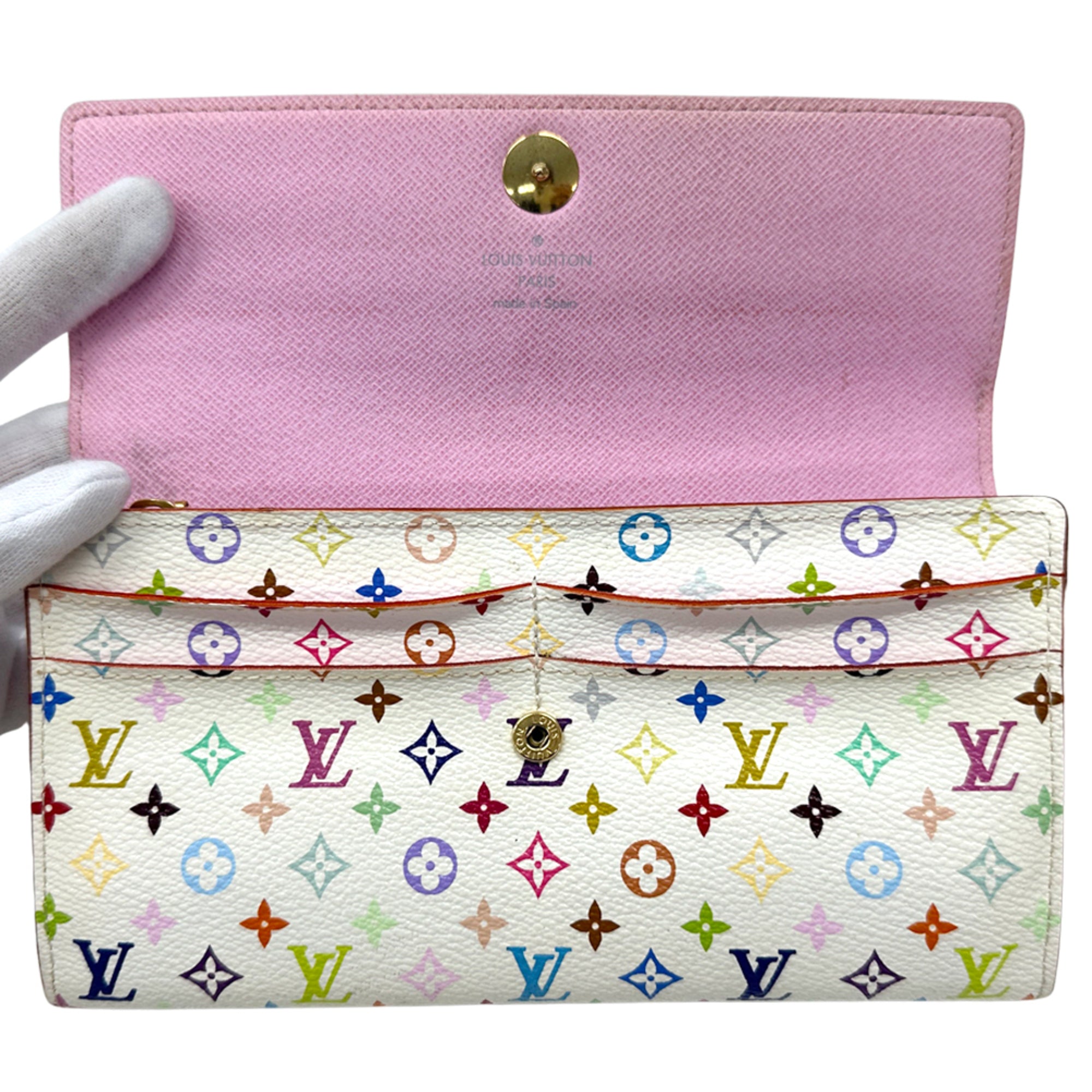 Louis Vuitton Litchi Pink White Monogram Multicolore Long Wallet (Bi-Fold) (Pre-Owned)