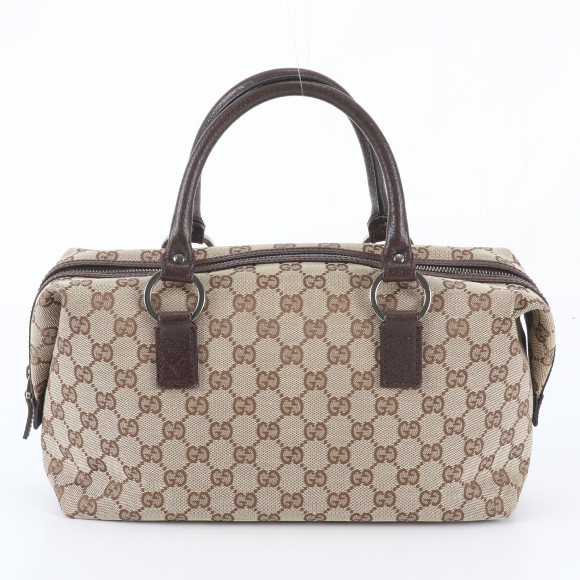 Gucci Brown Leather Canvas Handbag Tote Bag (Pre-Owned)